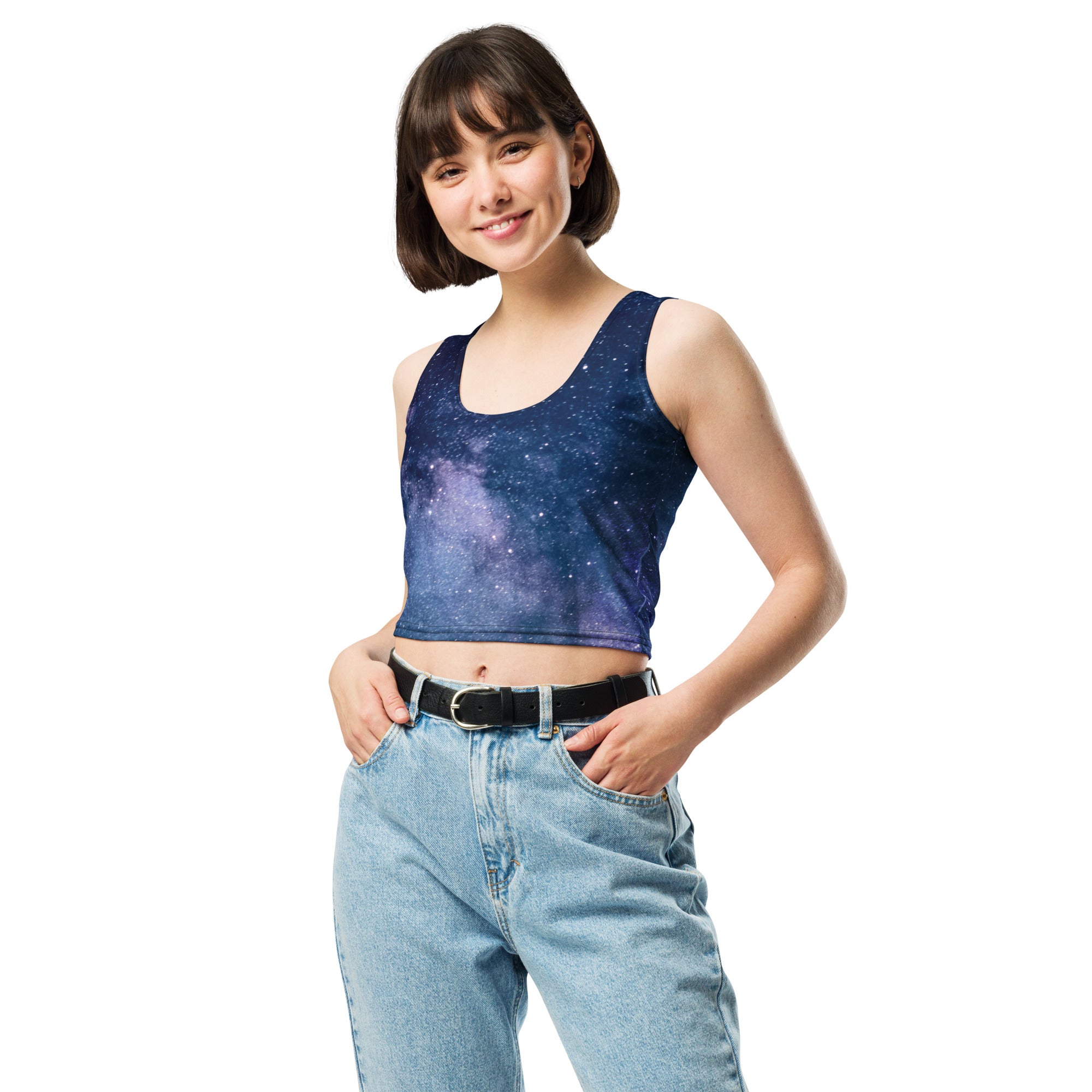 Women's Realistic Galaxy Buttery Soft Crop Top- Quick-Drying UPF 50+ Stretch Top