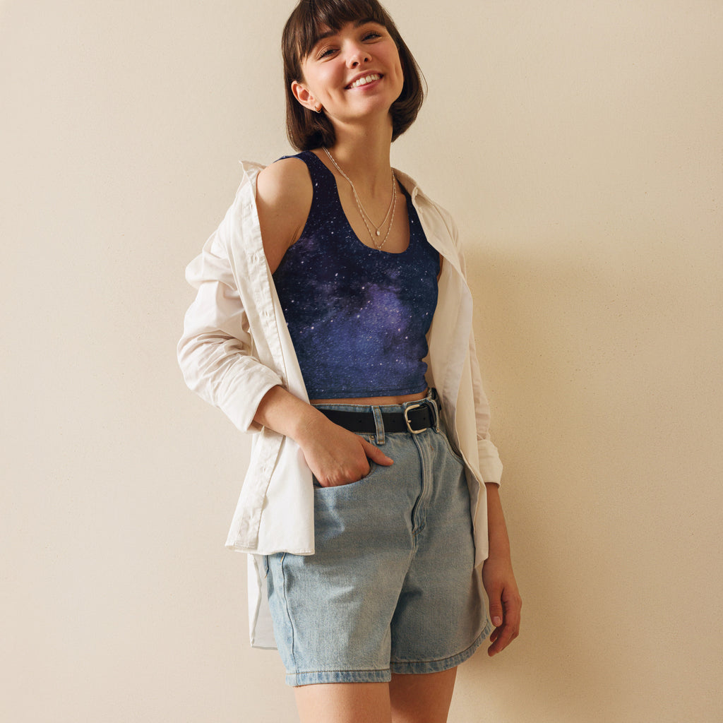 Women's Realistic Galaxy Buttery Soft Crop Top- Quick-Drying UPF 50+ Stretch Top