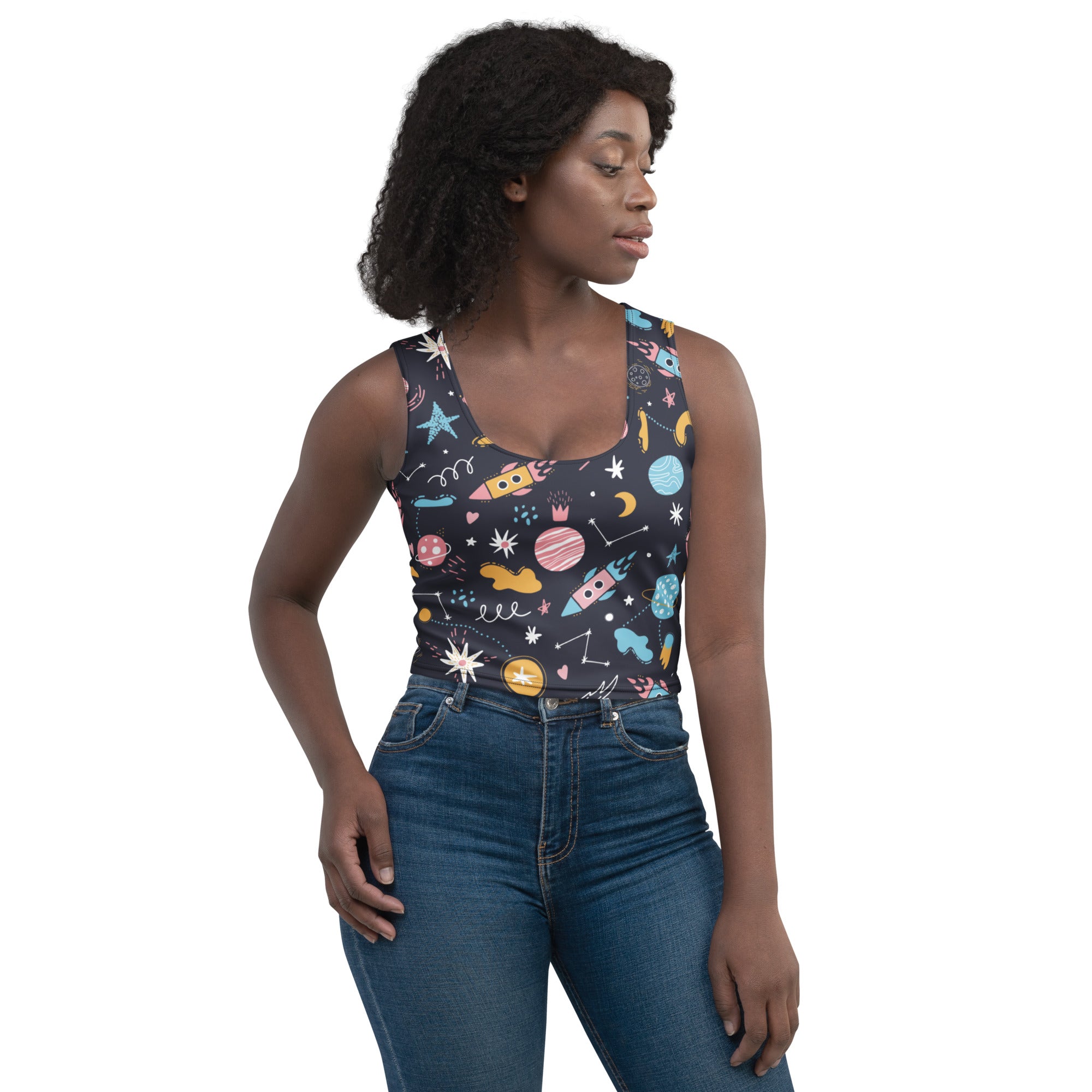Women's Outer Space Buttery Soft Crop Top- Quick-Drying UPF 50+ Stretch Top