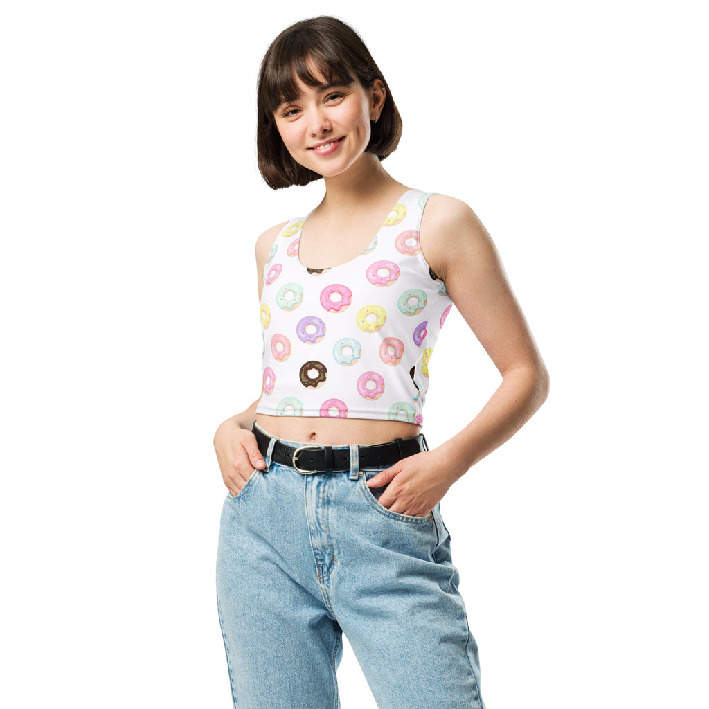 Women's Colorful Donuts Buttery Soft Crop Top- Quick-Drying UPF 50+ Stretch Top