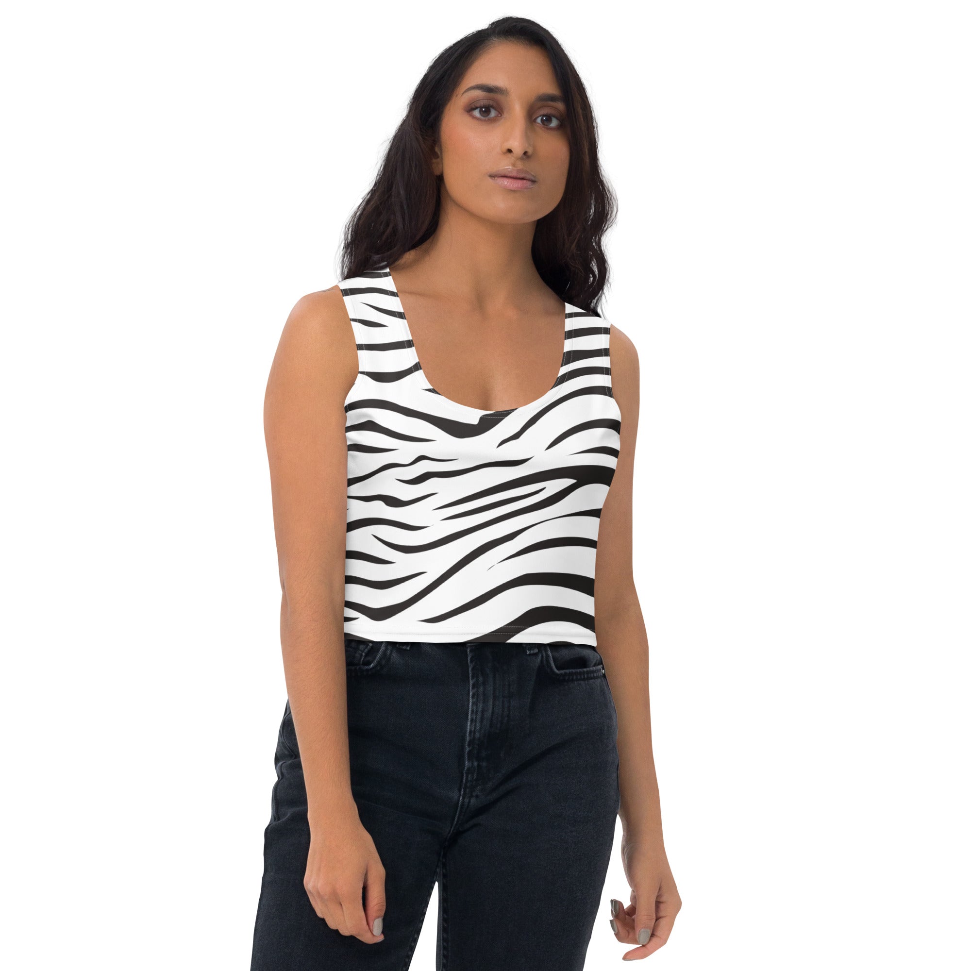 Women's Zebra Print Buttery Soft Crop Top- Quick-Drying UPF 50+ Stretch Top