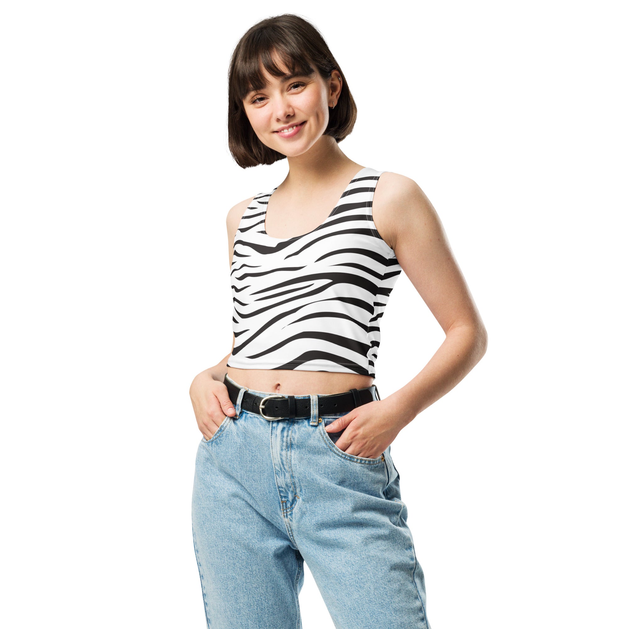 Women's Zebra Print Buttery Soft Crop Top- Quick-Drying UPF 50+ Stretch Top