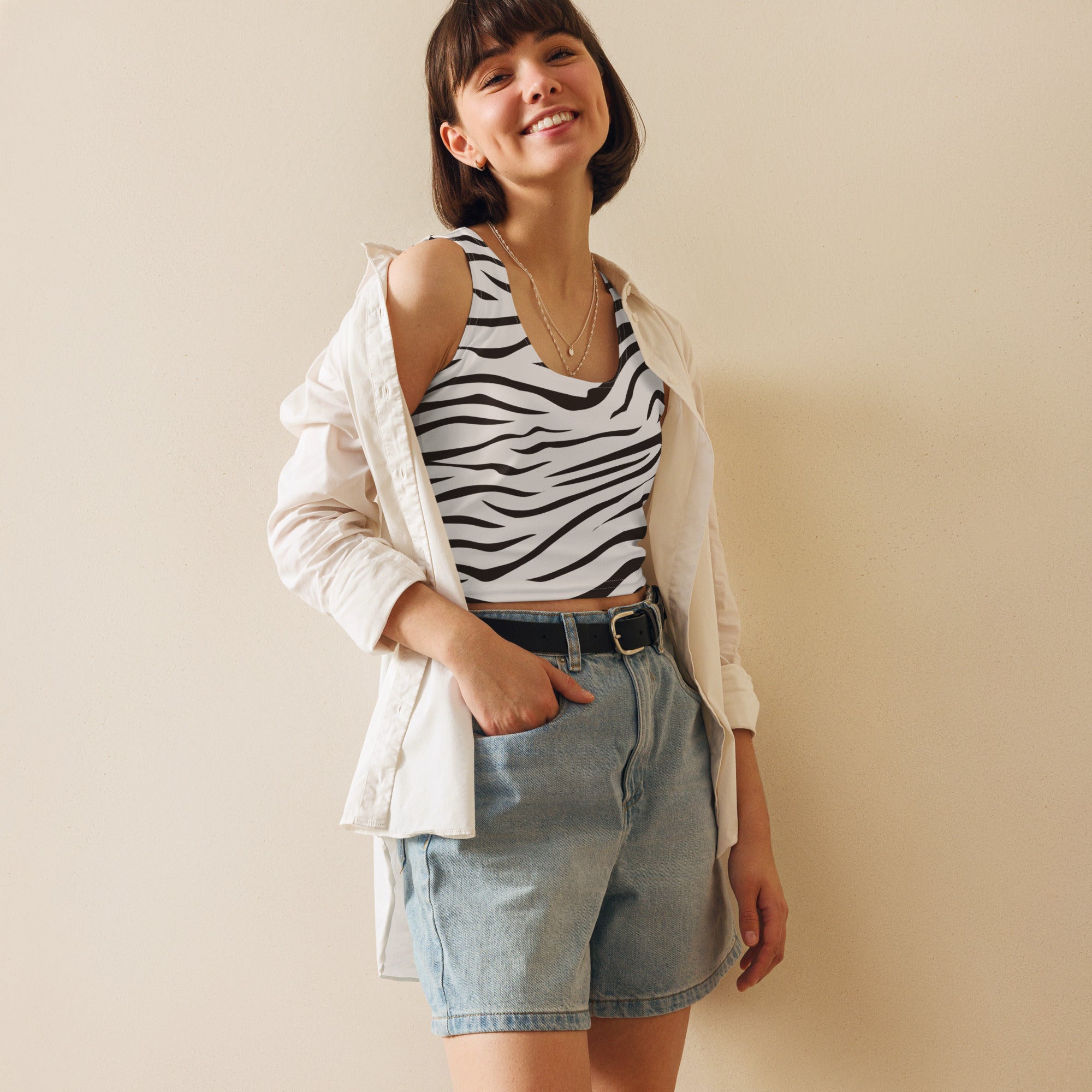 Women's Zebra Print Buttery Soft Crop Top- Quick-Drying UPF 50+ Stretch Top