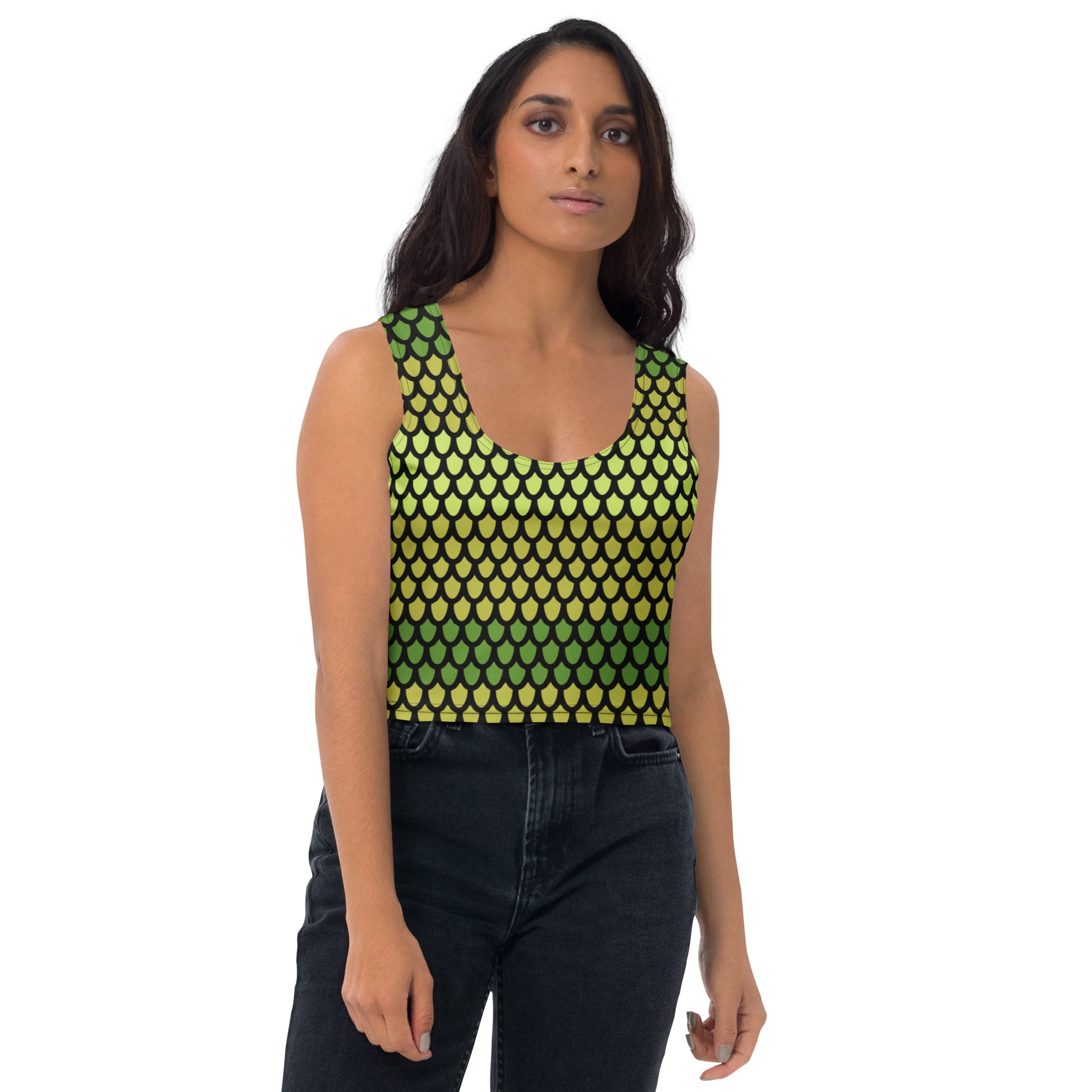 Women's Green Snake Scales Buttery Soft Crop Top- Quick-Drying UPF 50+ Stretch Top
