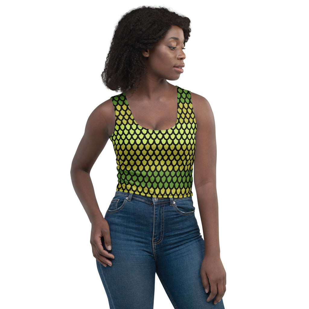Women's Green Snake Scales Buttery Soft Crop Top- Quick-Drying UPF 50+ Stretch Top