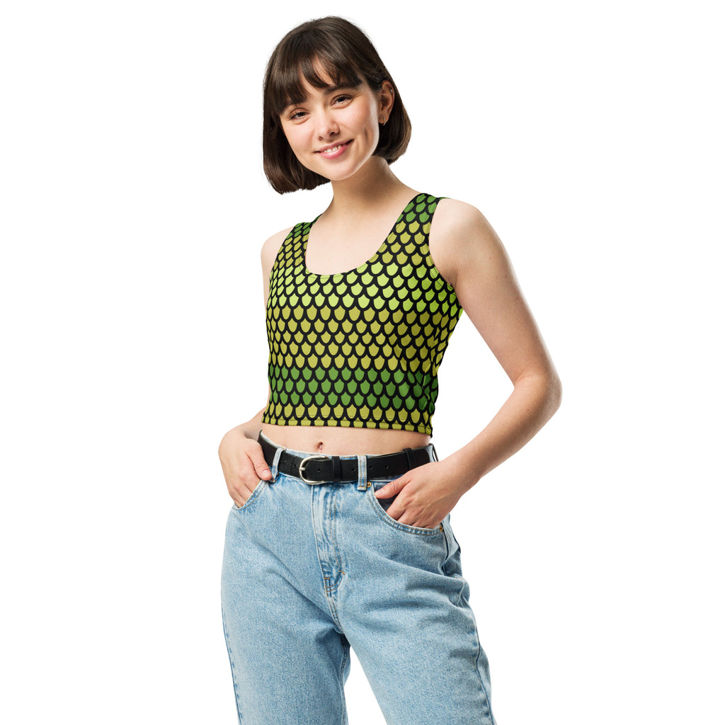 Women's Green Snake Scales Buttery Soft Crop Top- Quick-Drying UPF 50+ Stretch Top