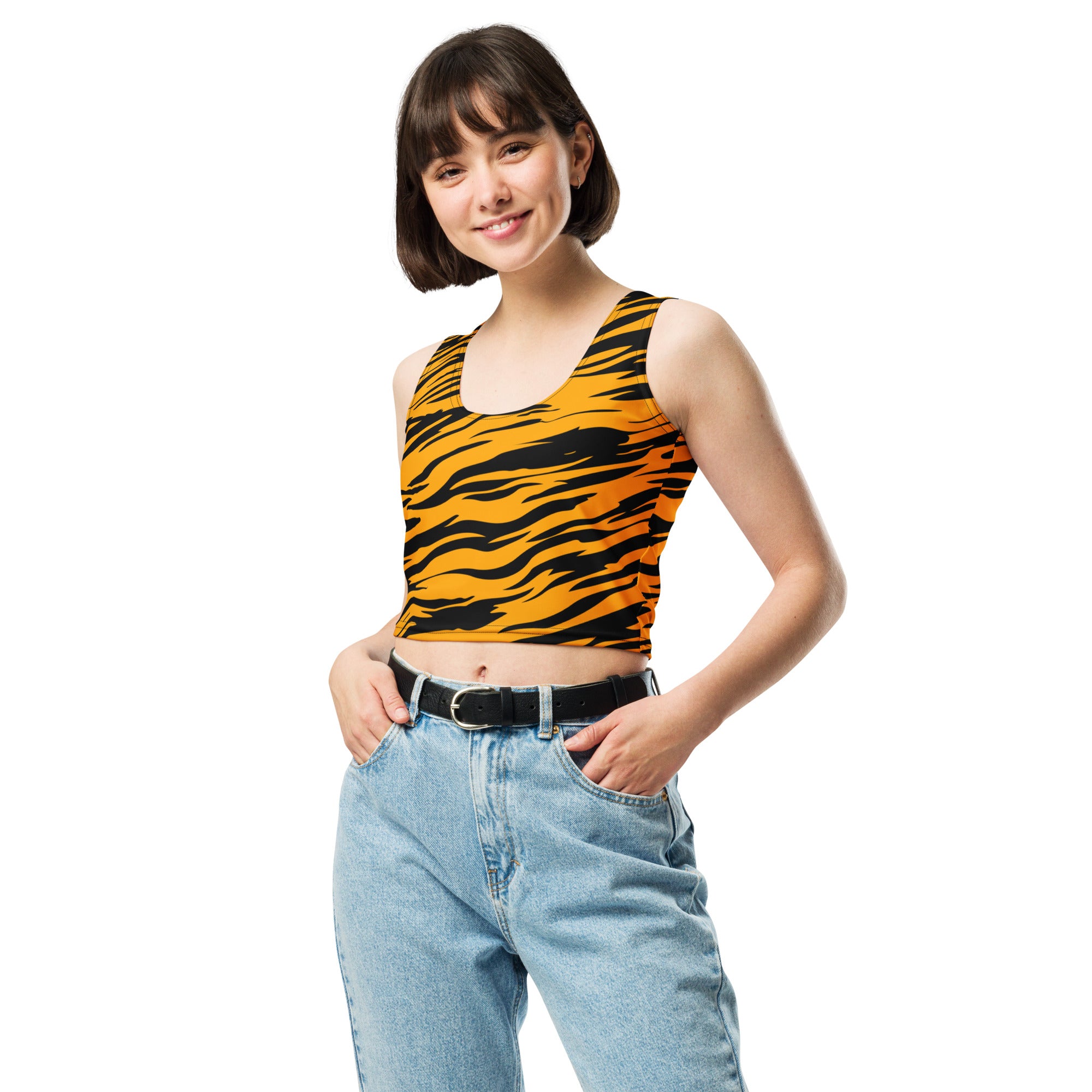 Women's Tiger Print Buttery Soft Crop Top- Quick-Drying UPF 50+ Stretch Top