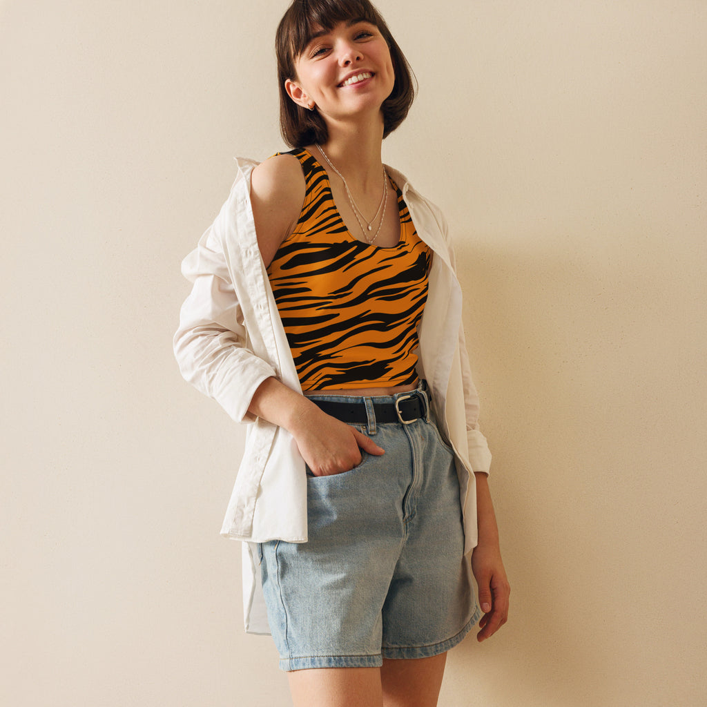 Women's Tiger Print Buttery Soft Crop Top- Quick-Drying UPF 50+ Stretch Top