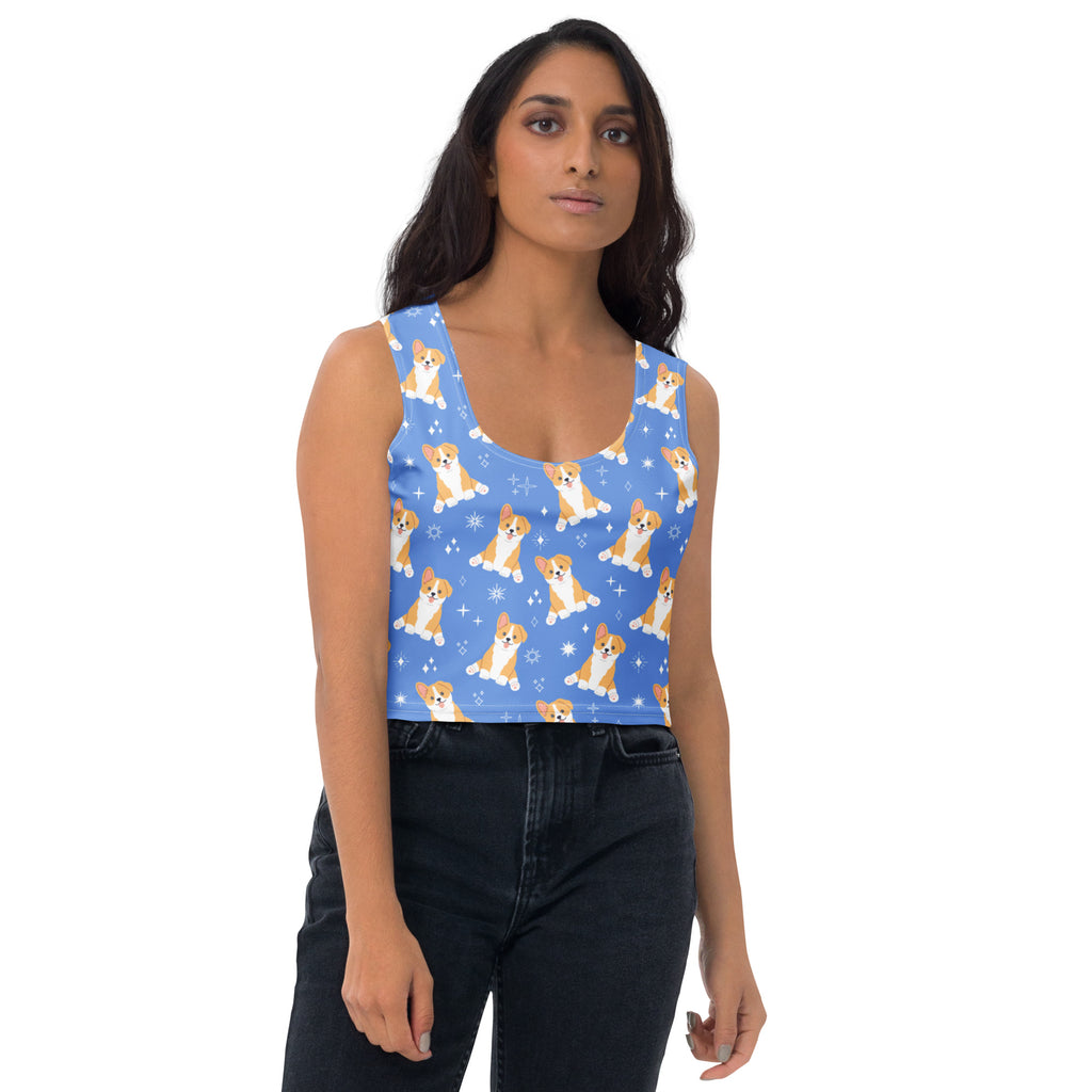 Women's Blue Corgi Dog Buttery Soft Crop Top- Quick-Drying UPF 50+ Stretch Top