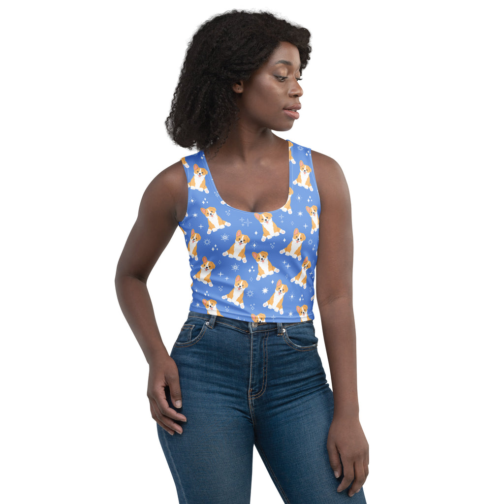 Women's Blue Corgi Dog Buttery Soft Crop Top- Quick-Drying UPF 50+ Stretch Top