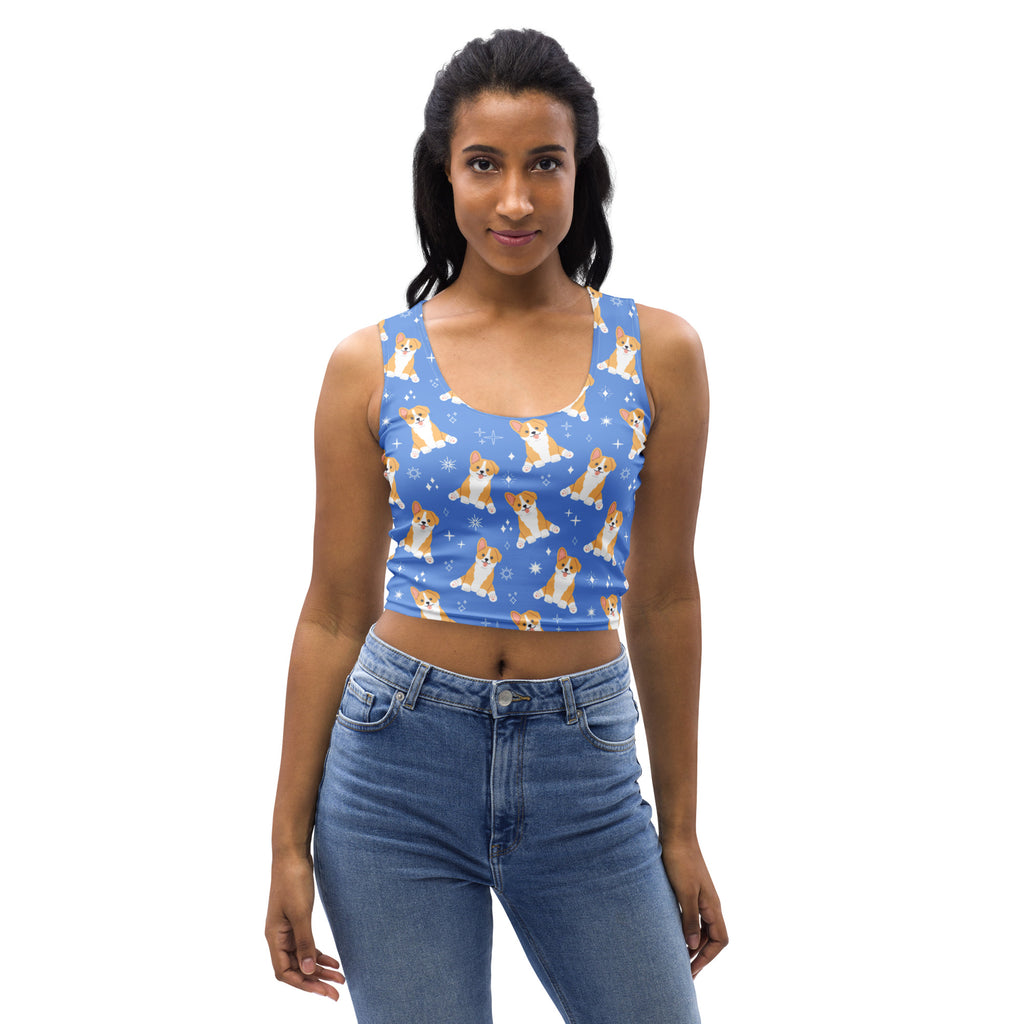Women's Blue Corgi Dog Buttery Soft Crop Top- Quick-Drying UPF 50+ Stretch Top