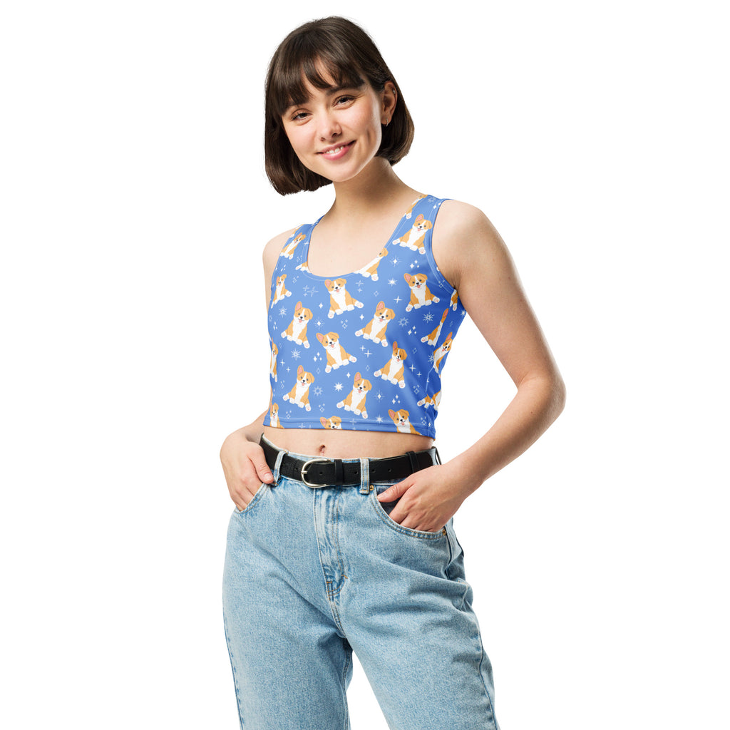 Women's Blue Corgi Dog Buttery Soft Crop Top- Quick-Drying UPF 50+ Stretch Top