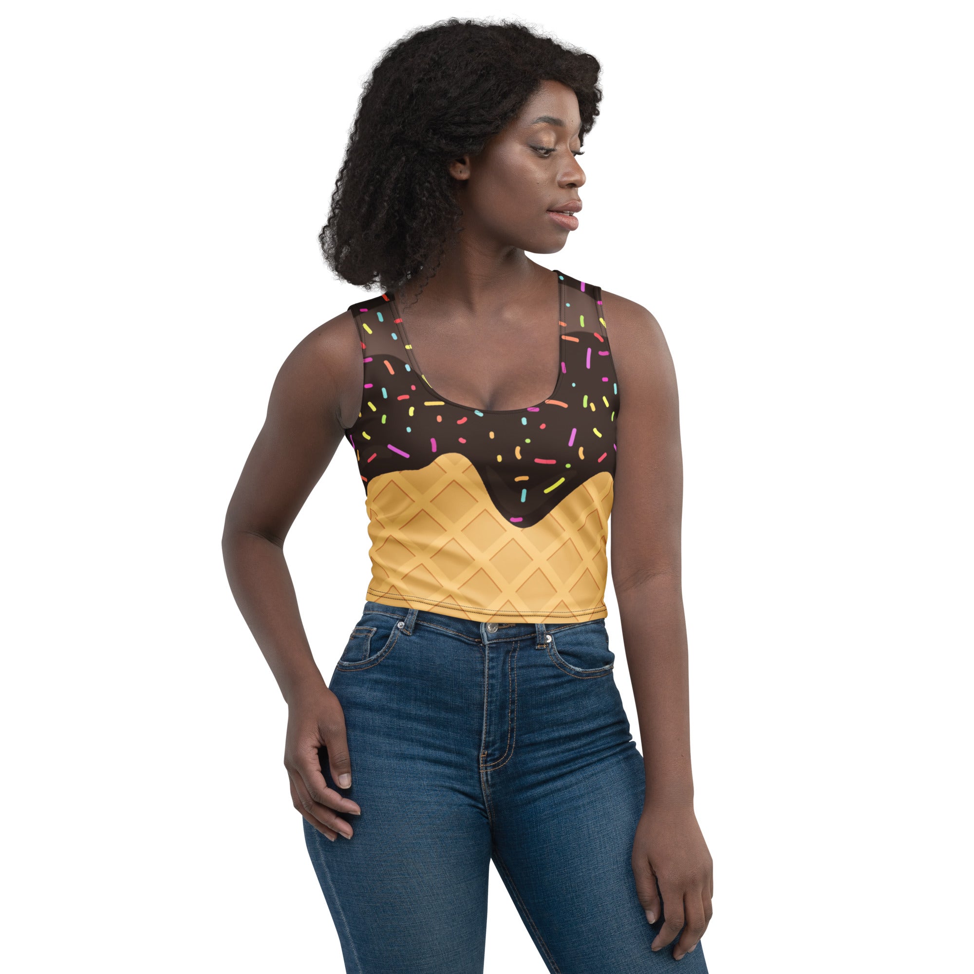 Women's Chocolate Ice Cream Cone Buttery Soft Crop Top- Quick-Drying UPF 50+ Stretch Top
