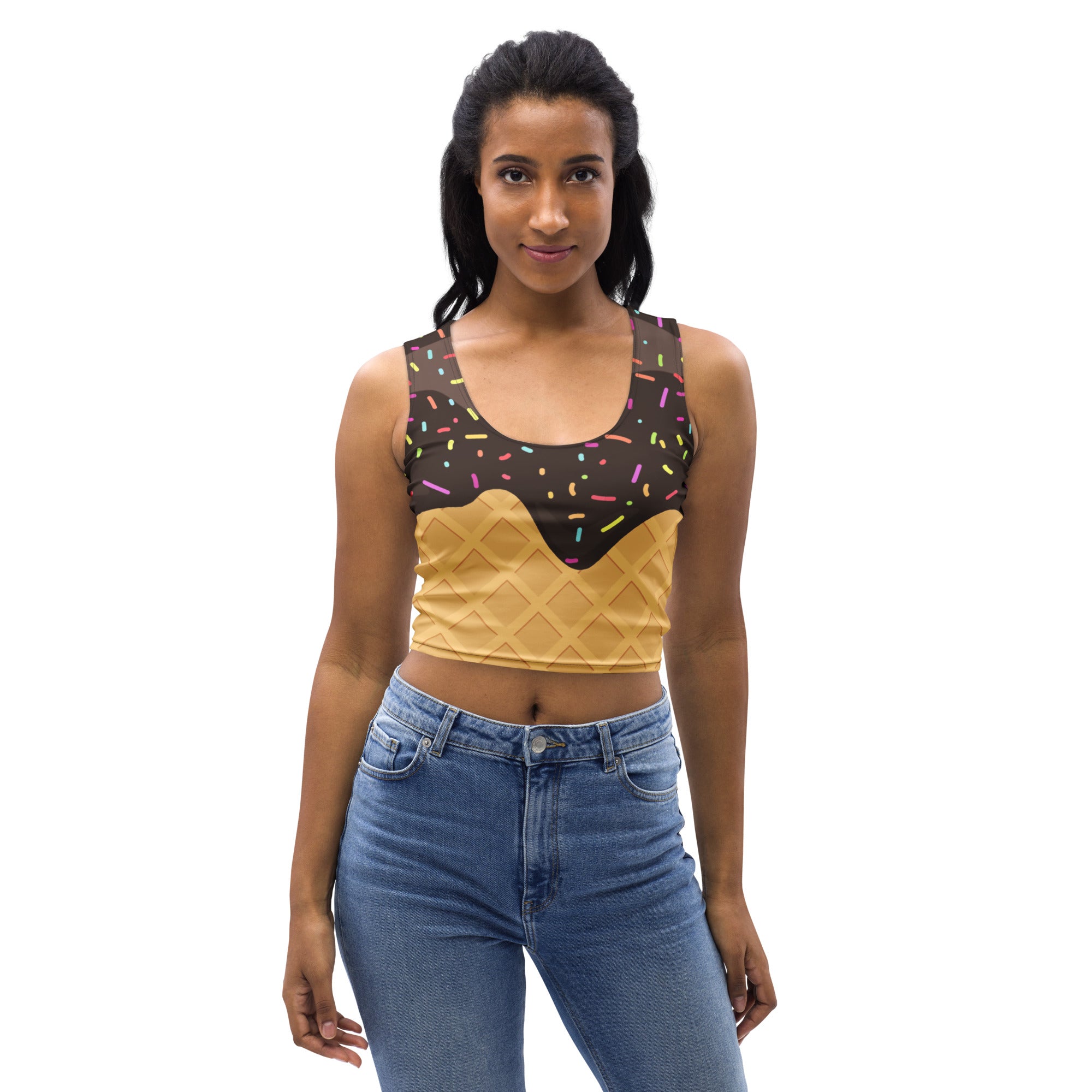 Women's Chocolate Ice Cream Cone Buttery Soft Crop Top- Quick-Drying UPF 50+ Stretch Top