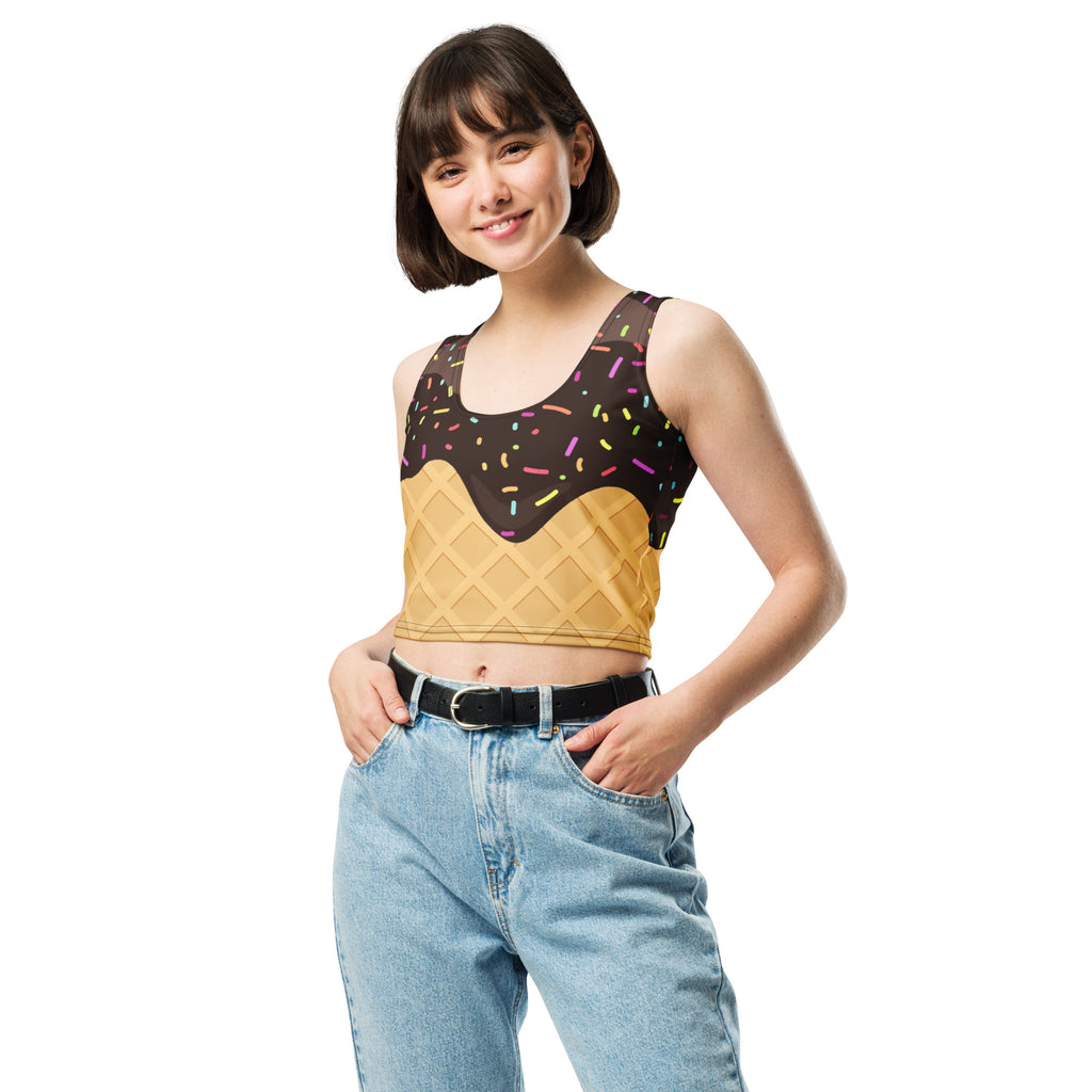 Women's Chocolate Ice Cream Cone Buttery Soft Crop Top- Quick-Drying UPF 50+ Stretch Top
