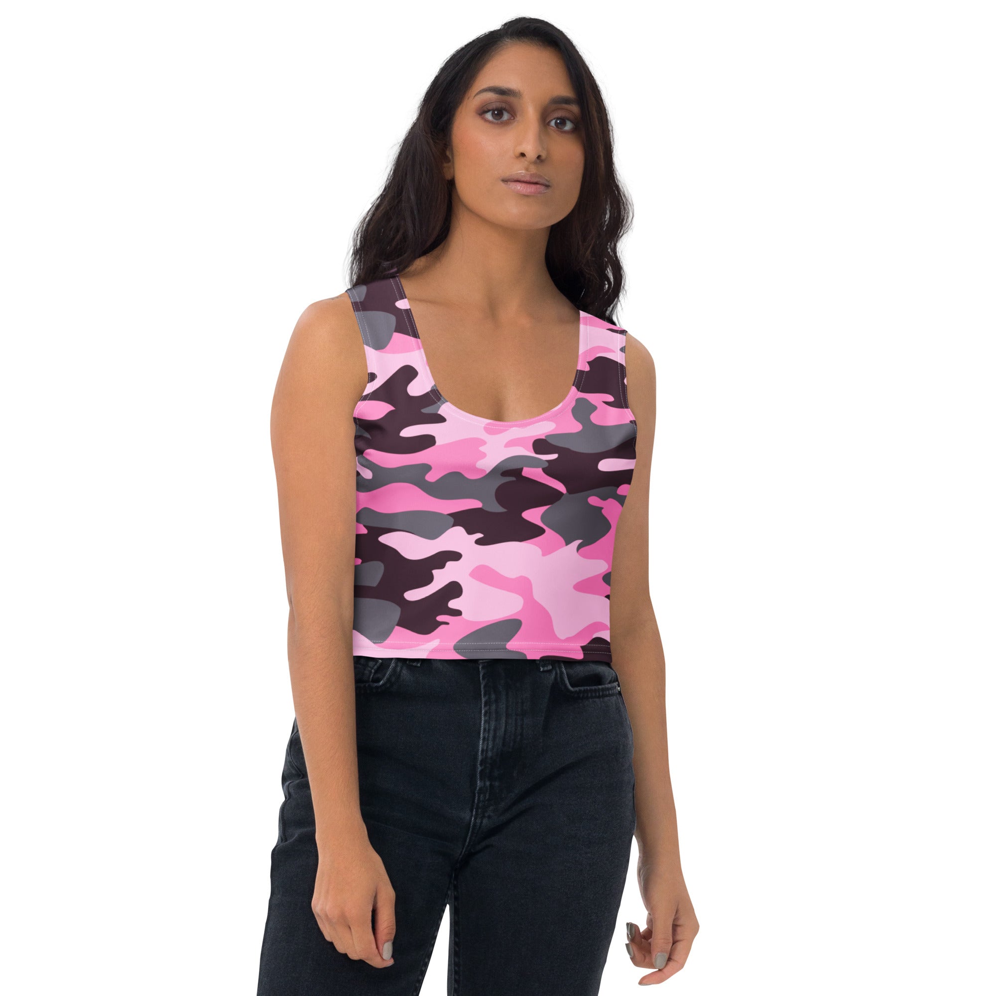 Women's Pink Camouflage Buttery Soft Crop Top- Quick-Drying UPF 50+ Stretch Top