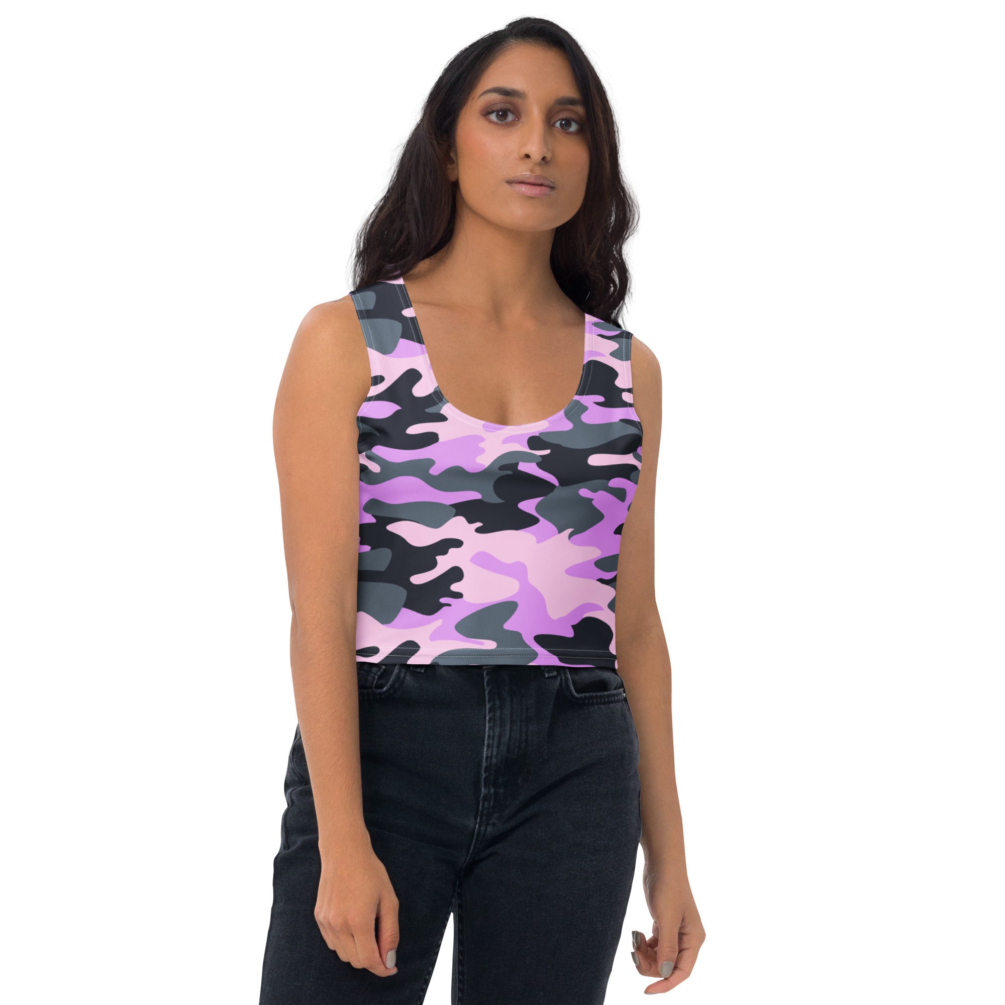 Women's Purple Camouflage Buttery Soft Crop Top- Quick-Drying UPF 50+ Stretch Top
