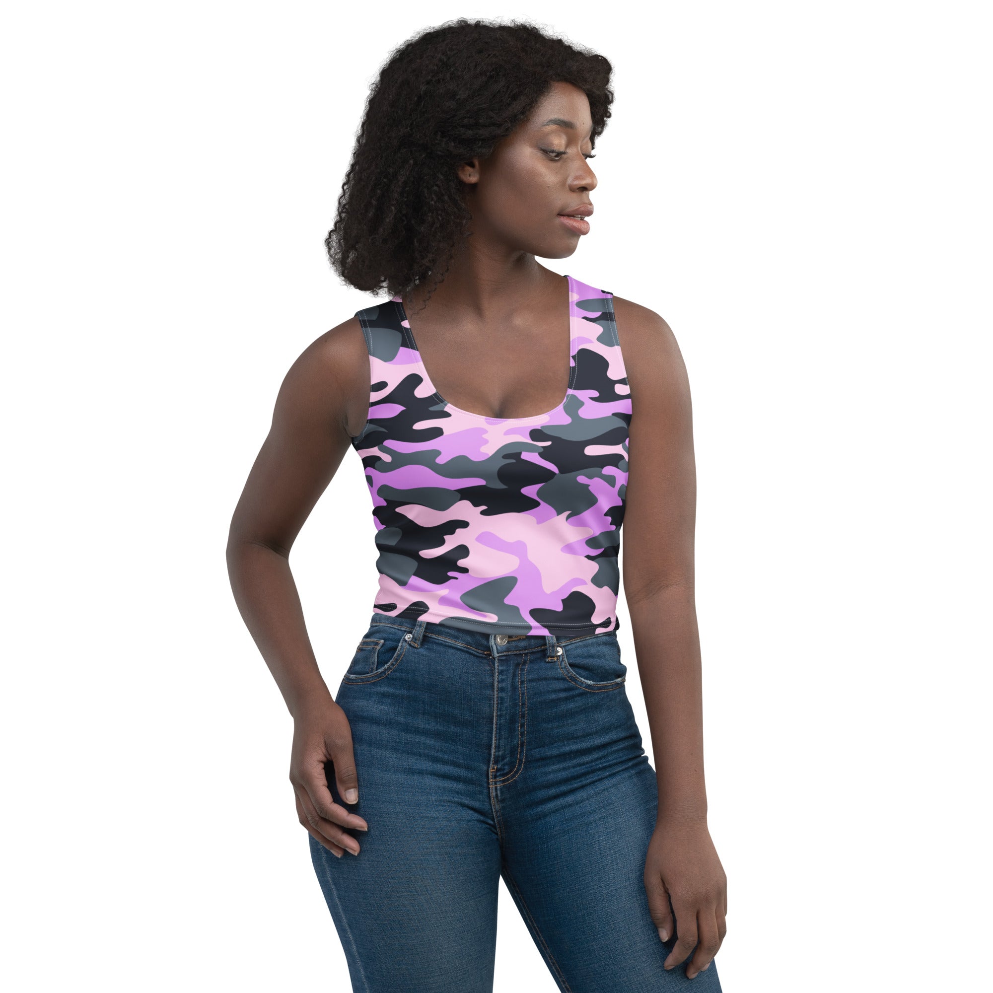 Women's Purple Camouflage Buttery Soft Crop Top- Quick-Drying UPF 50+ Stretch Top