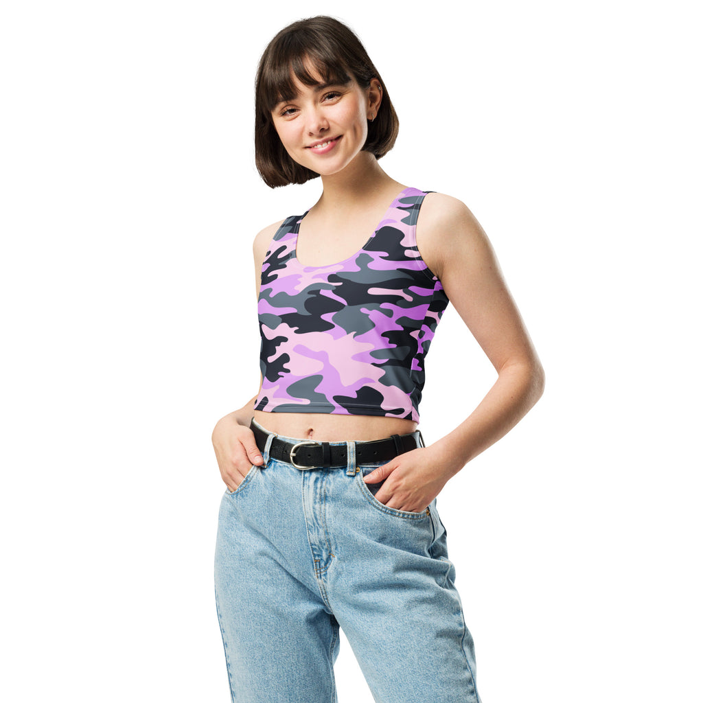 Women's Purple Camouflage Buttery Soft Crop Top- Quick-Drying UPF 50+ Stretch Top