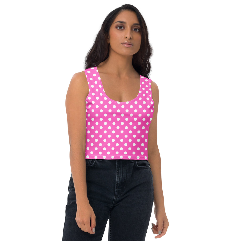 Women's Pink Polka Dot Buttery Soft Crop Top- Quick-Drying UPF 50+ Stretch Top