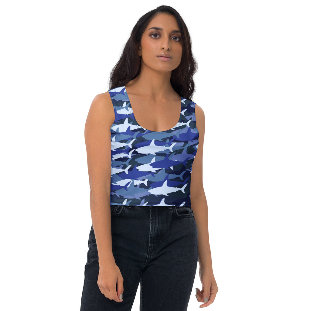 Women's Blue Shark Camouflage Buttery Soft Crop Top- Quick-Drying UPF 50+ Stretch Top
