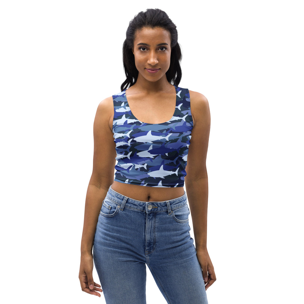 Women's Blue Shark Camouflage Buttery Soft Crop Top- Quick-Drying UPF 50+ Stretch Top