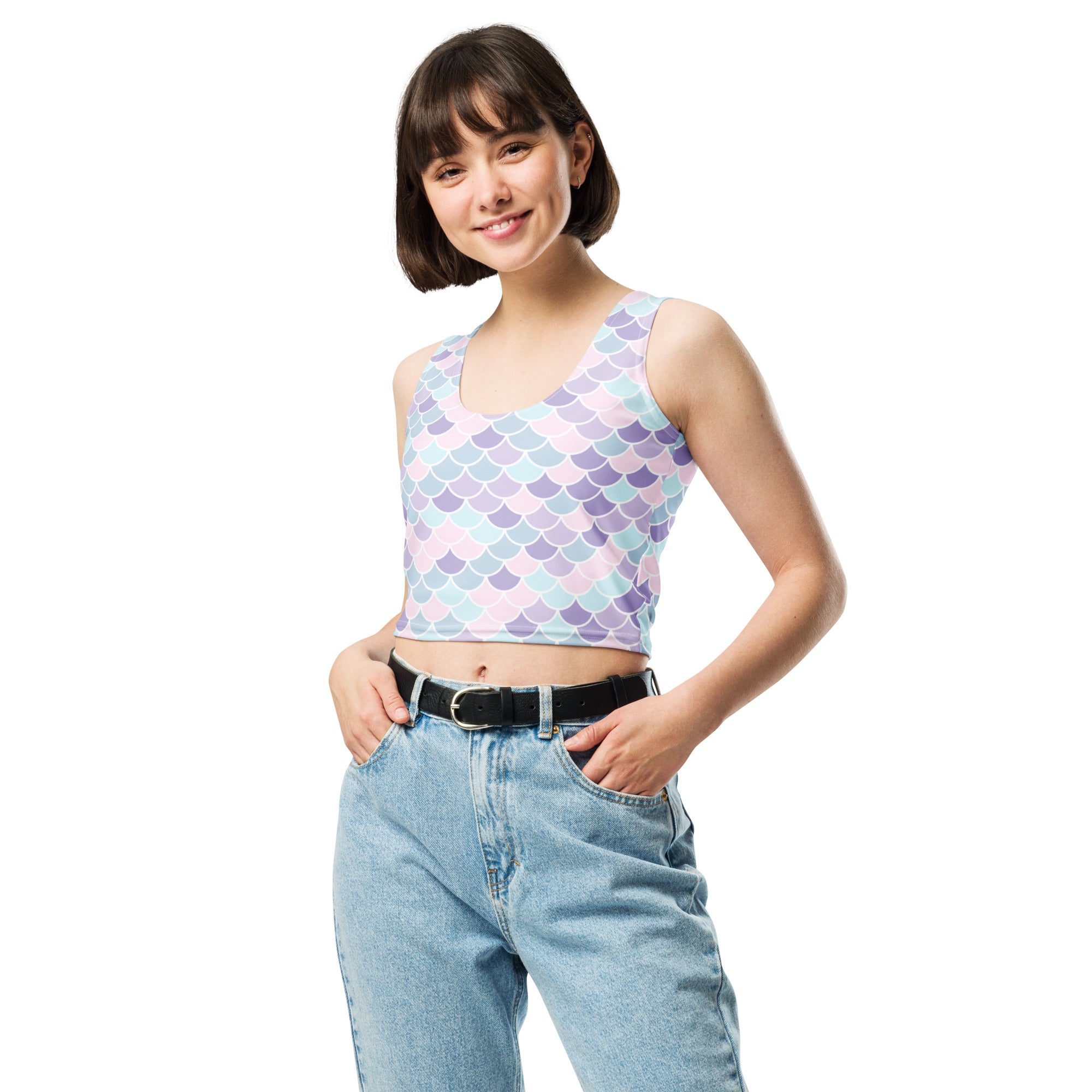 Women's Purple Mermaid Buttery Soft Crop Top- Quick-Drying UPF 50+ Stretch Top