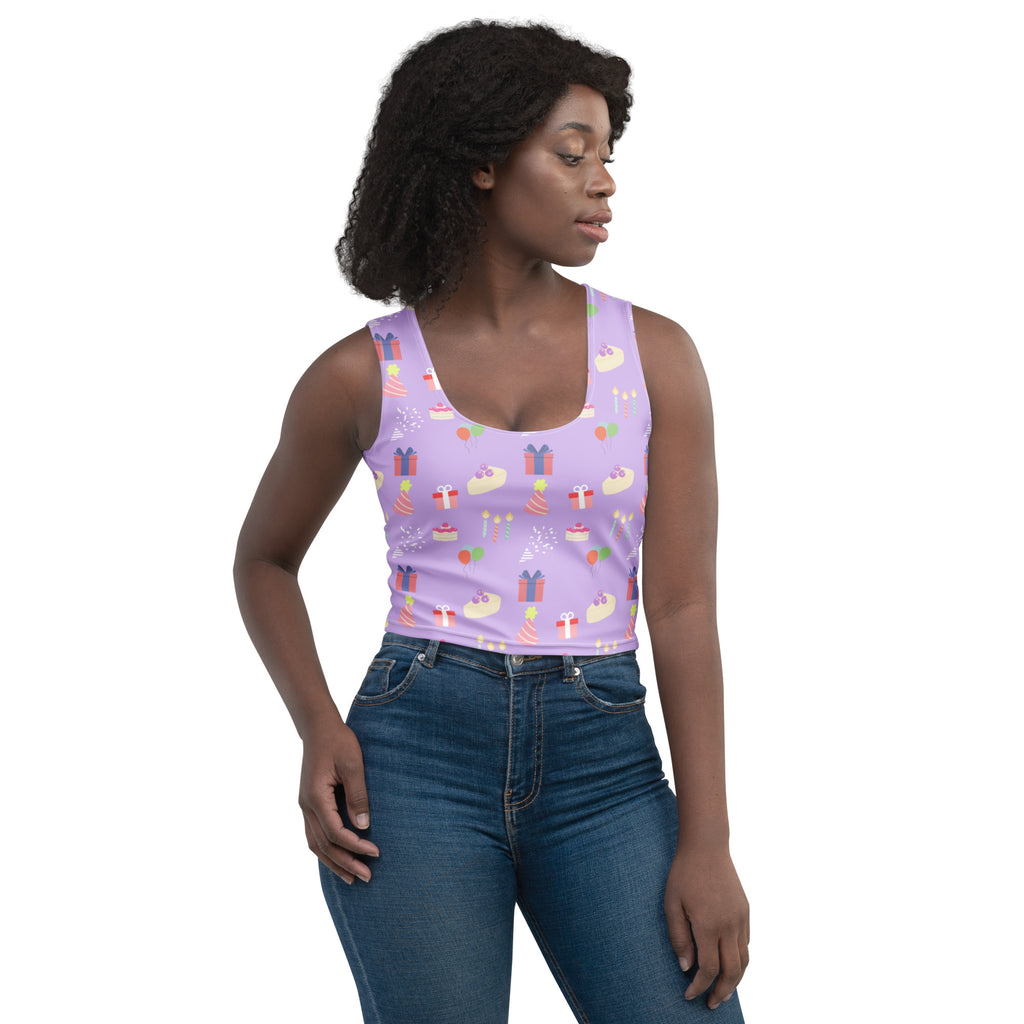 Women's Purple Birthday Party Buttery Soft Crop Top- Quick-Drying UPF 50+ Stretch Top
