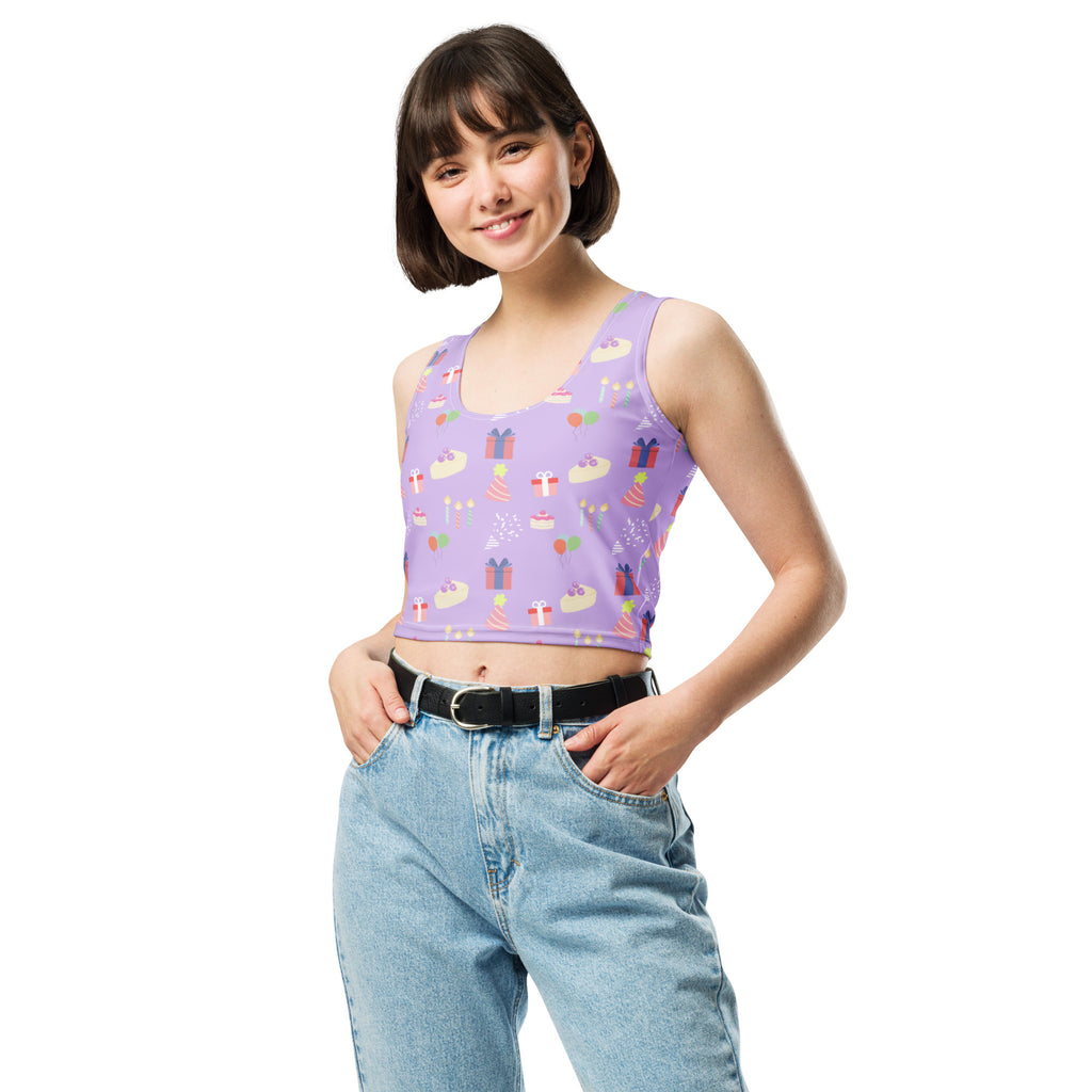 Women's Purple Birthday Party Buttery Soft Crop Top- Quick-Drying UPF 50+ Stretch Top