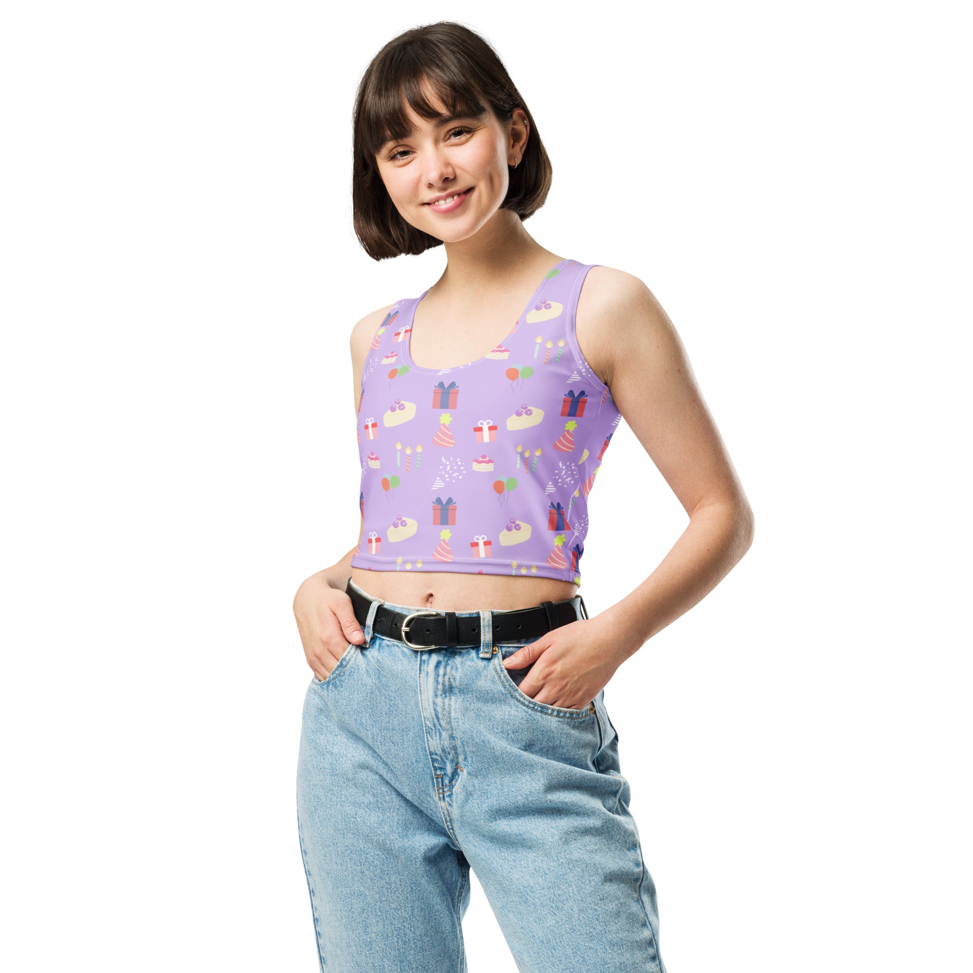 Women's Purple Birthday Party Buttery Soft Crop Top- Quick-Drying UPF 50+ Stretch Top