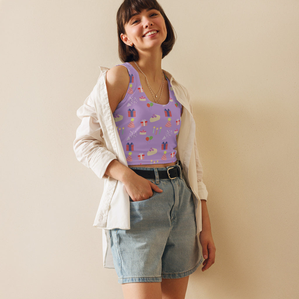 Women's Purple Birthday Party Buttery Soft Crop Top- Quick-Drying UPF 50+ Stretch Top