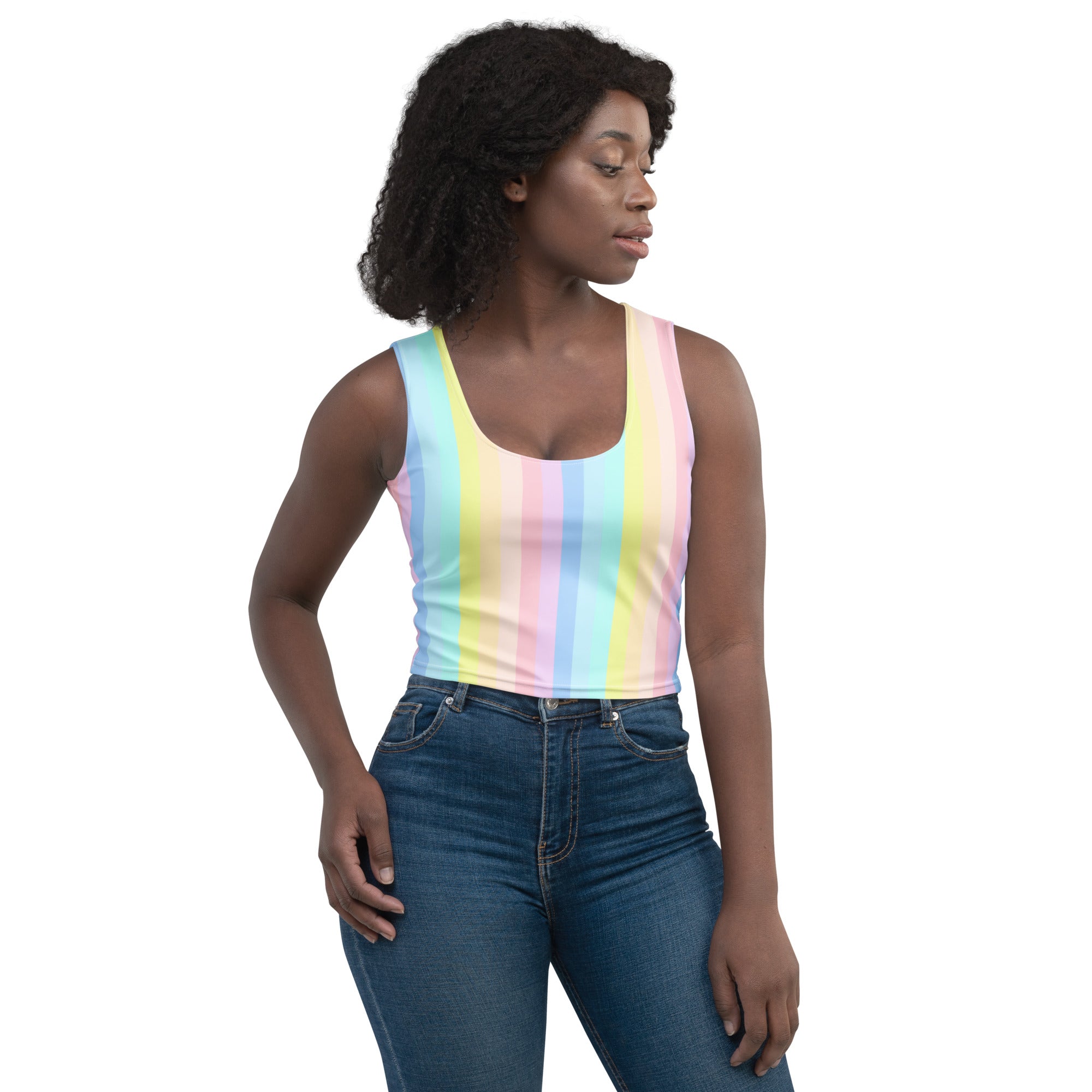 Women's Pastel Stripe Buttery Soft Crop Top- Quick-Drying UPF 50+ Stretch Top