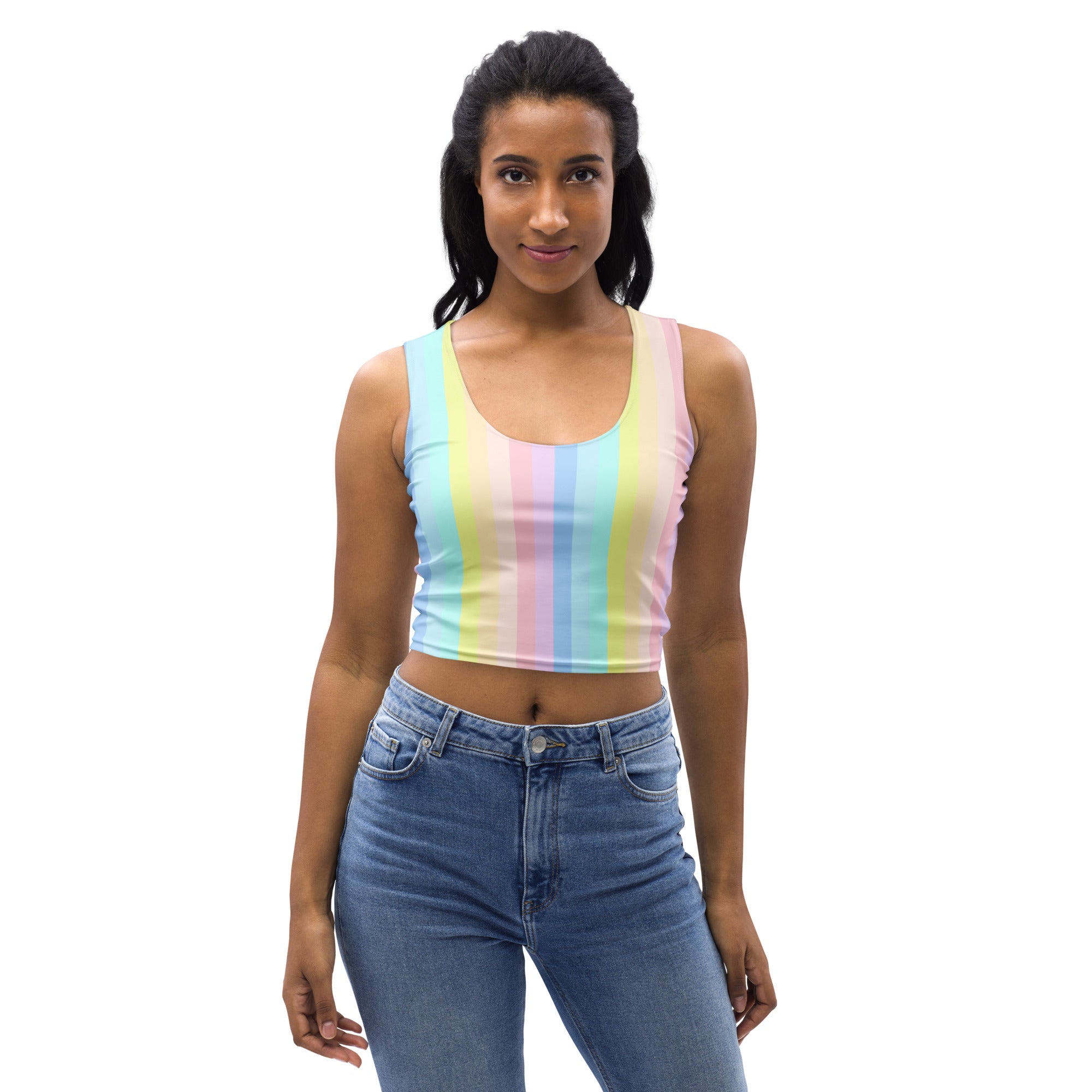 Women's Pastel Stripe Buttery Soft Crop Top- Quick-Drying UPF 50+ Stretch Top