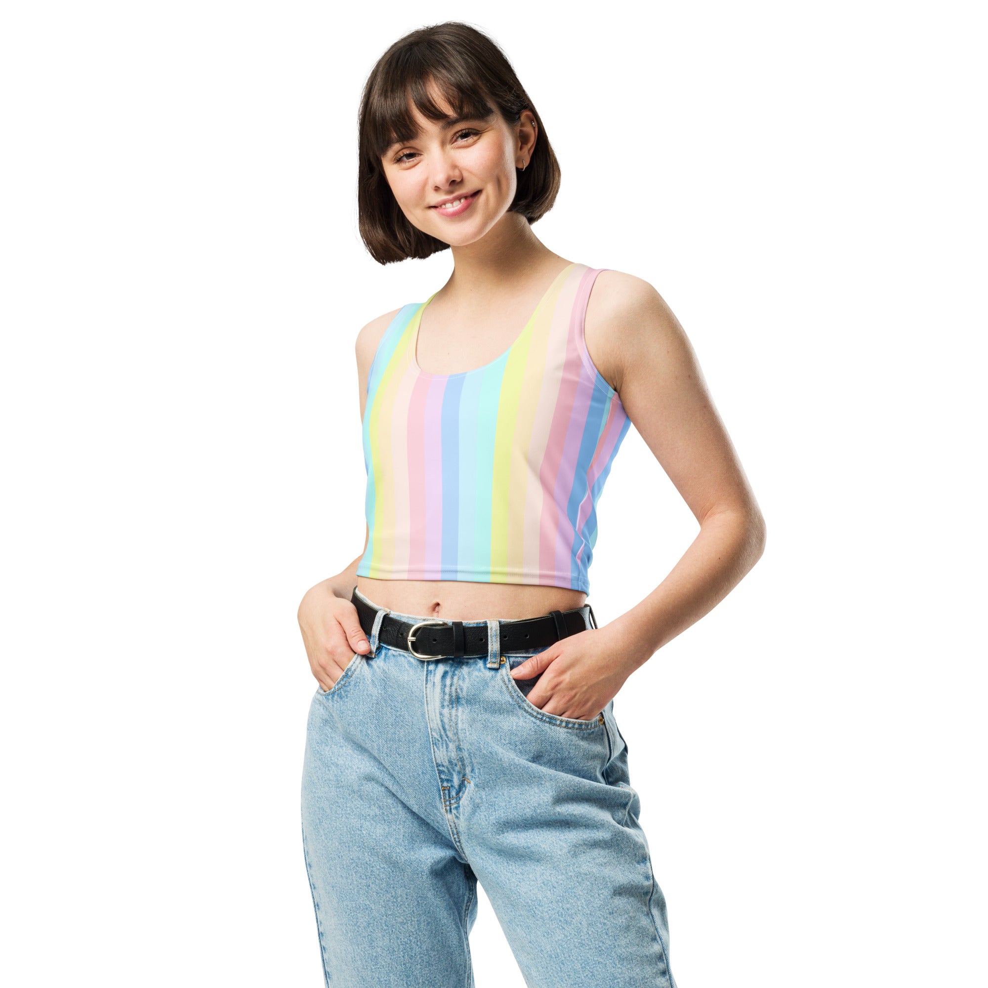 Women's Pastel Stripe Buttery Soft Crop Top- Quick-Drying UPF 50+ Stretch Top