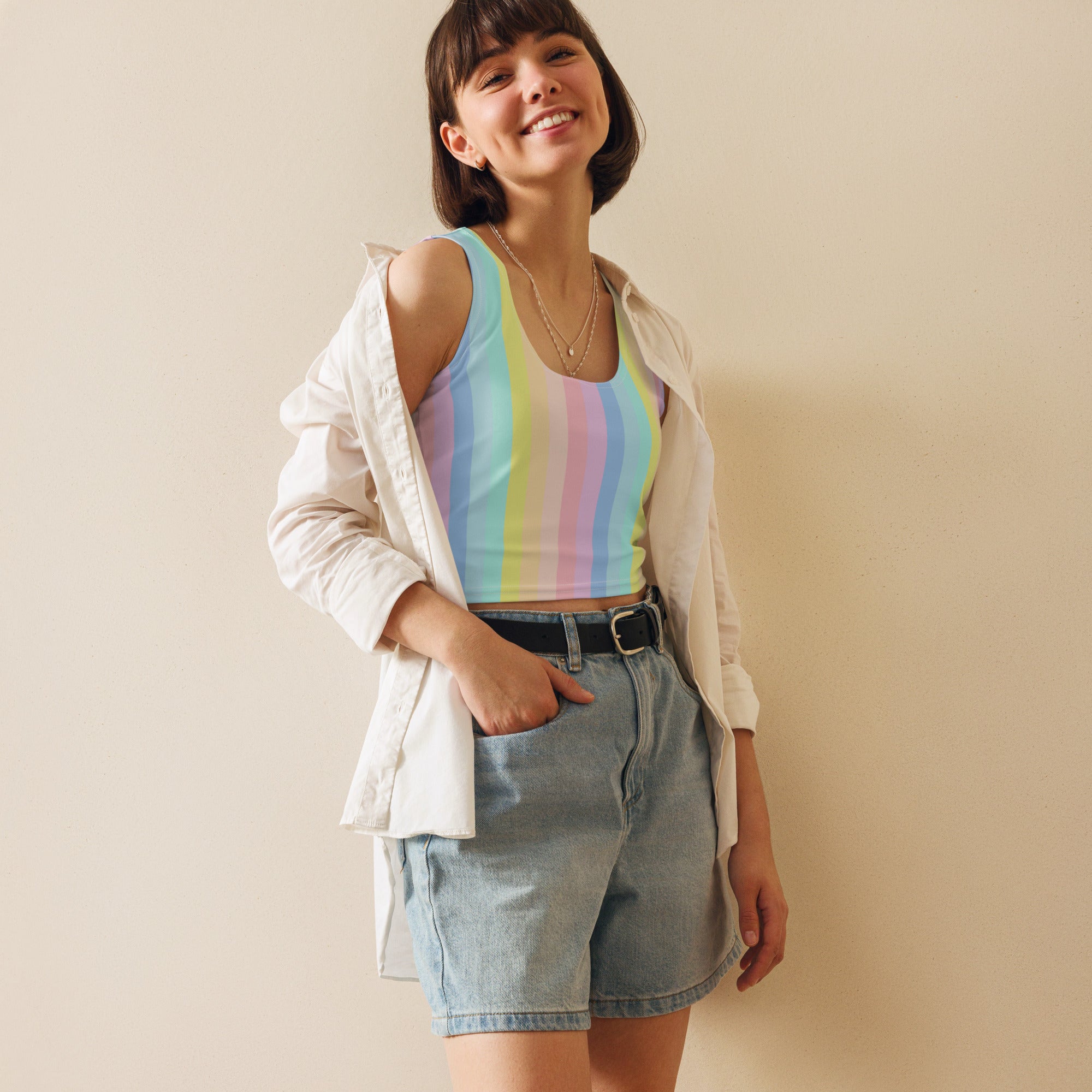 Women's Pastel Stripe Buttery Soft Crop Top- Quick-Drying UPF 50+ Stretch Top