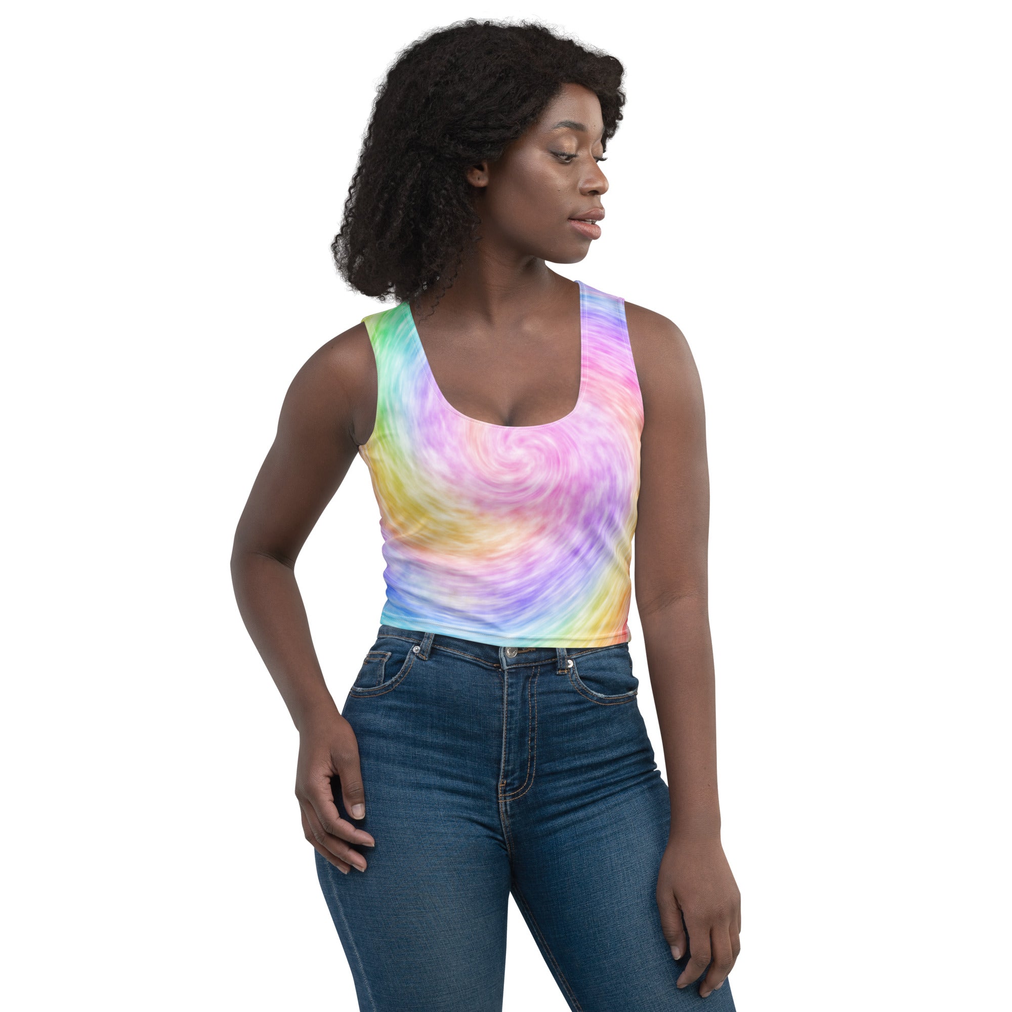 Women's Rainbow Tie Dye Buttery Soft Crop Top- Quick-Drying UPF 50+ Stretch Top