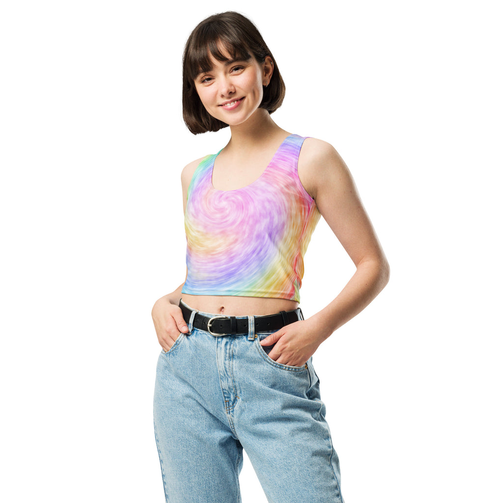 Women's Rainbow Tie Dye Buttery Soft Crop Top- Quick-Drying UPF 50+ Stretch Top