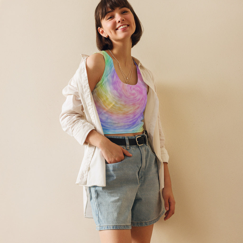 Women's Rainbow Tie Dye Buttery Soft Crop Top- Quick-Drying UPF 50+ Stretch Top
