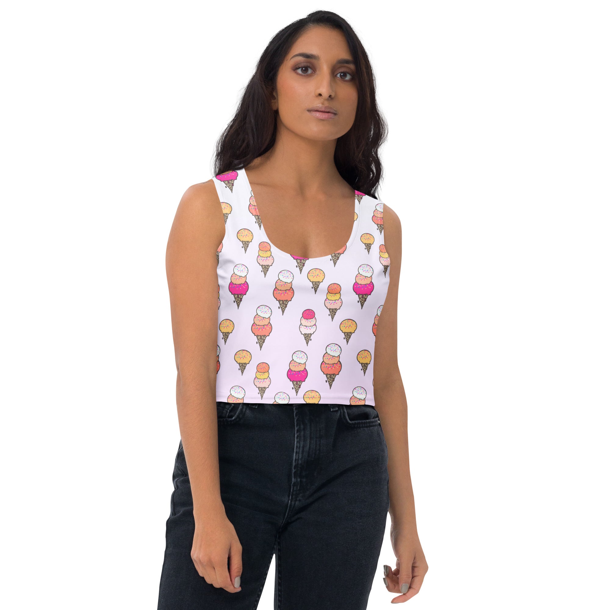 Women's Ice Cream Cone Buttery Soft Crop Top- Quick-Drying UPF 50+ Stretch Top