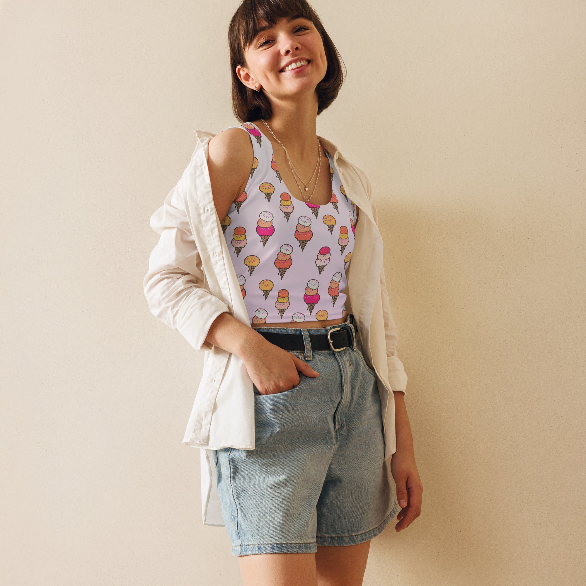 Women's Ice Cream Cone Buttery Soft Crop Top- Quick-Drying UPF 50+ Stretch Top