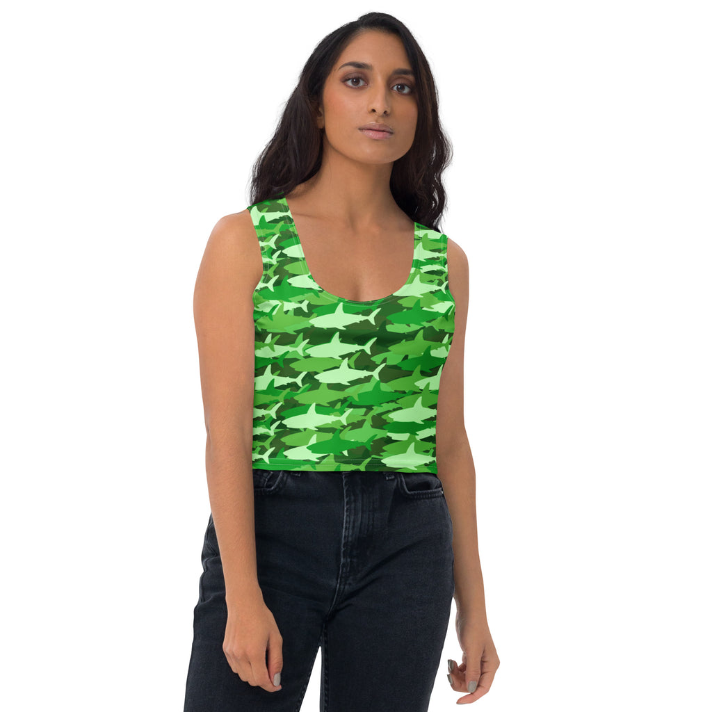 Women's Green Shark Camouflage Buttery Soft Crop Top- Quick-Drying UPF 50+ Stretch Top