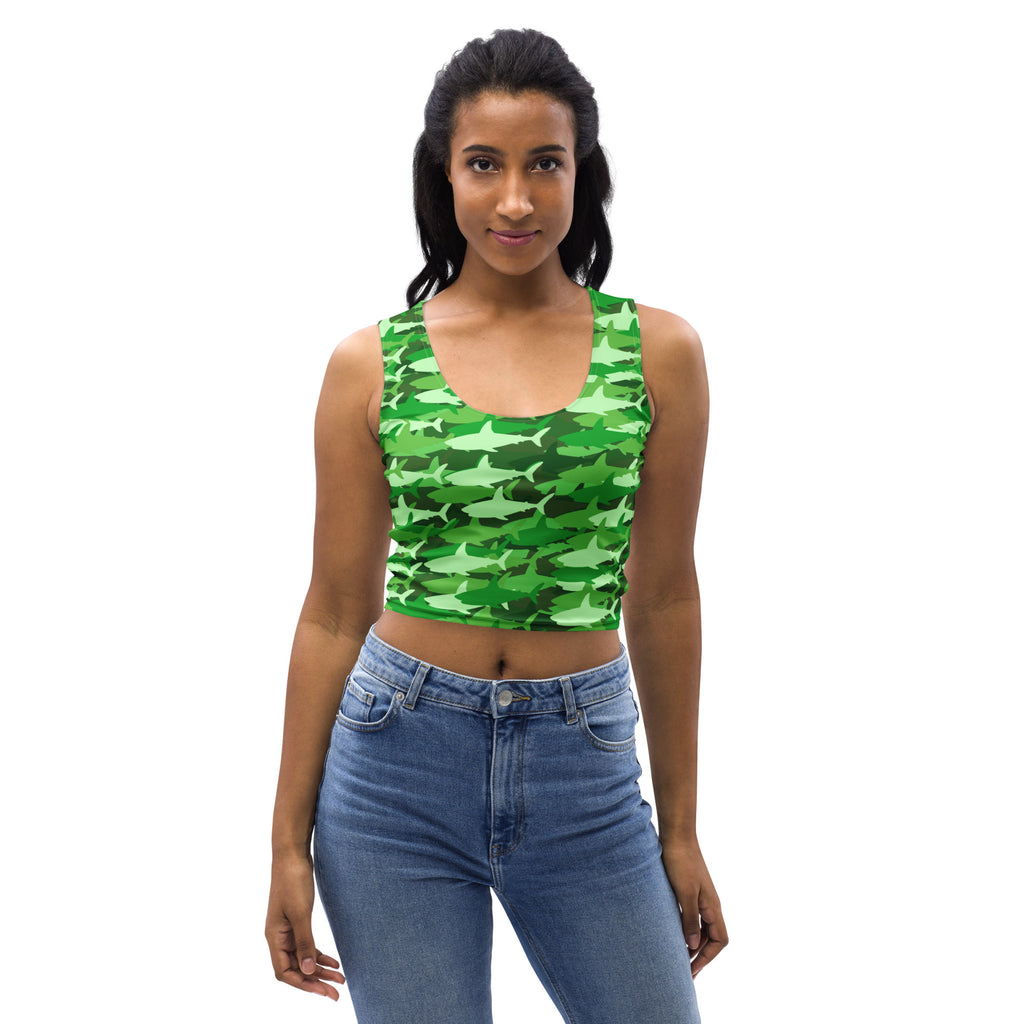 Women's Green Shark Camouflage Buttery Soft Crop Top- Quick-Drying UPF 50+ Stretch Top