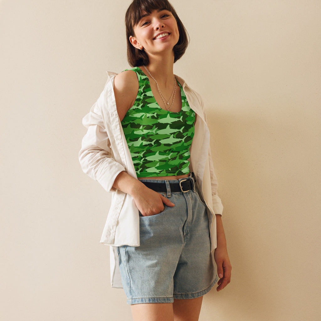 Women's Green Shark Camouflage Buttery Soft Crop Top- Quick-Drying UPF 50+ Stretch Top
