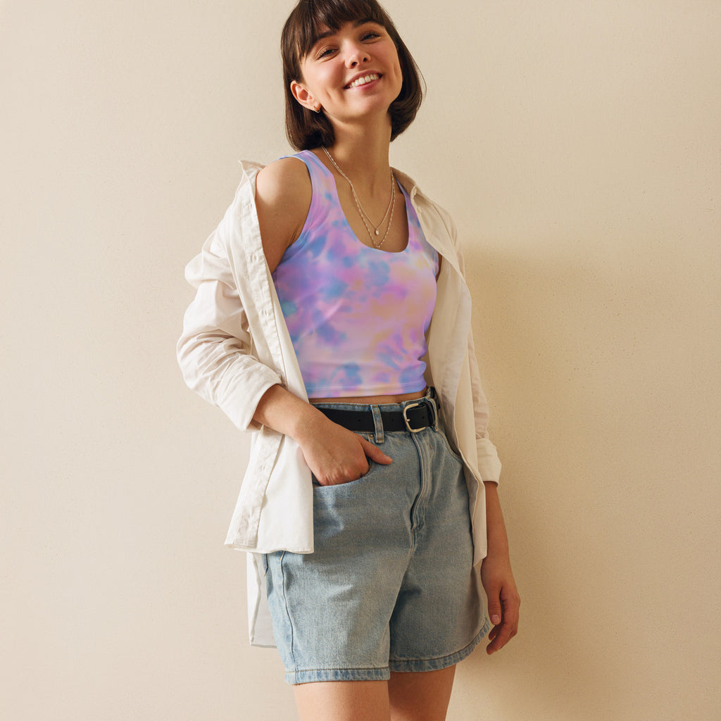 Women's Pastel Watercolor Buttery Soft Crop Top- Quick-Drying UPF 50+ Stretch Top