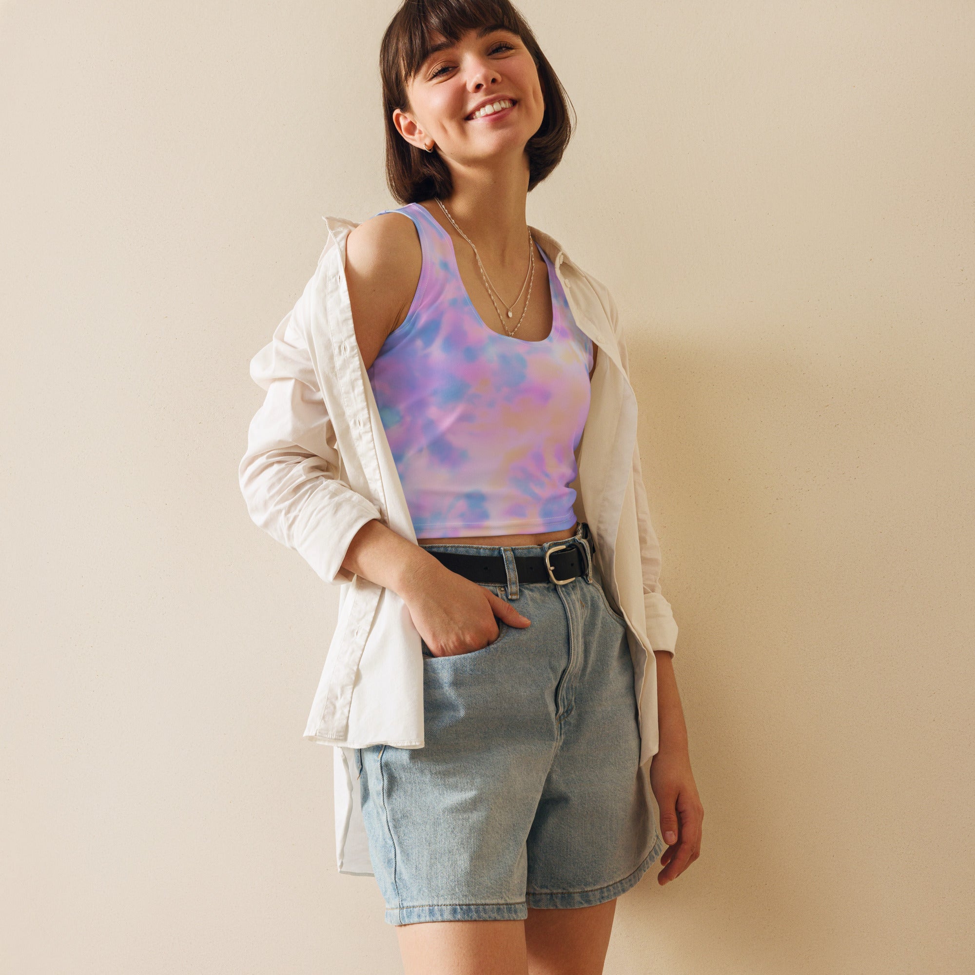 Women's Pastel Watercolor Buttery Soft Crop Top- Quick-Drying UPF 50+ Stretch Top