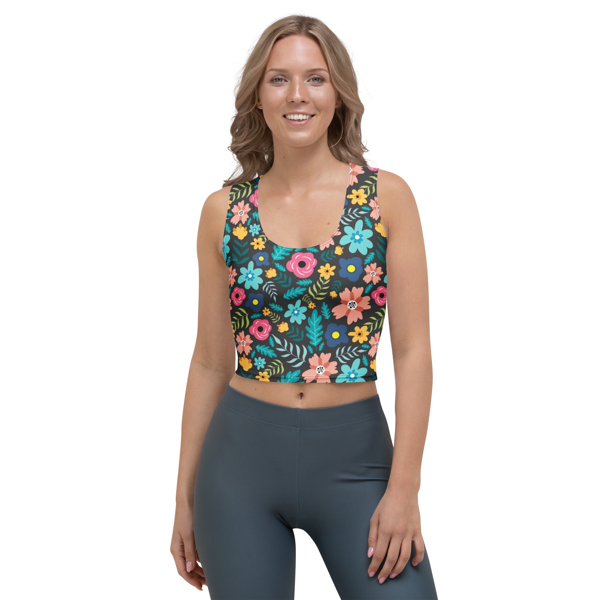 Women's Dark Floral Buttery Soft Crop Top- Quick-Drying UPF 50+ Stretch Top