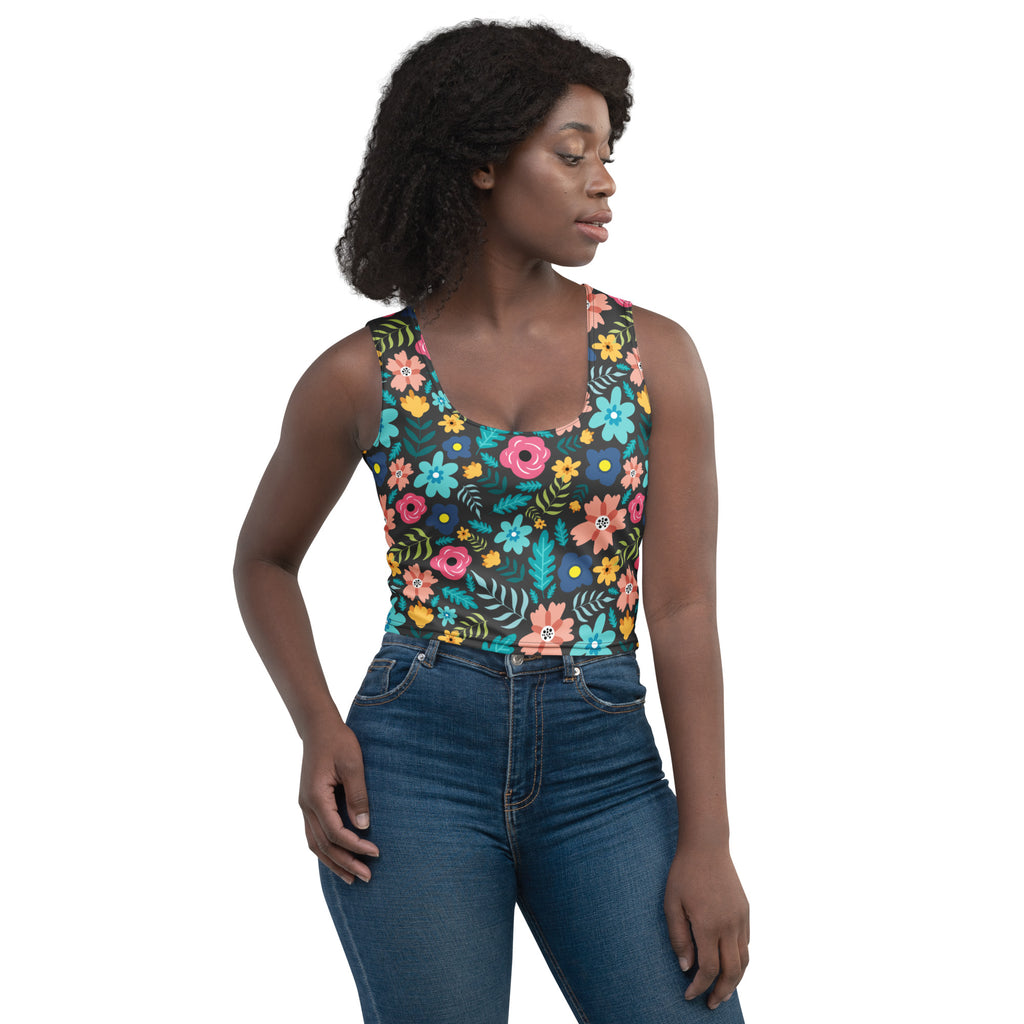 Women's Dark Floral Buttery Soft Crop Top- Quick-Drying UPF 50+ Stretch Top
