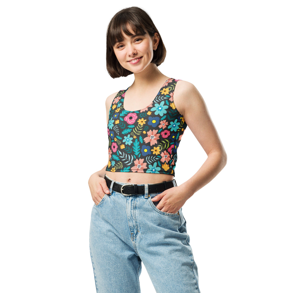 Women's Dark Floral Buttery Soft Crop Top- Quick-Drying UPF 50+ Stretch Top