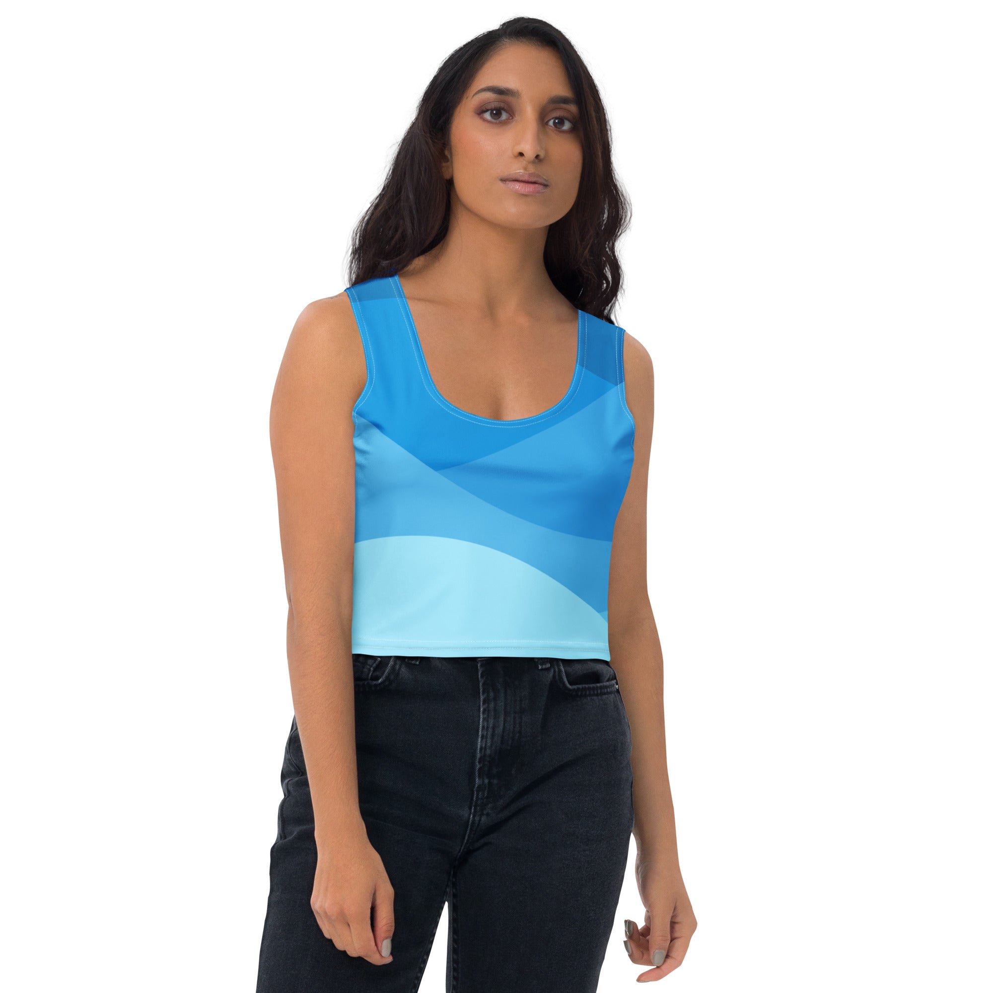 Women's Blue Waves Buttery Soft Crop Top- Quick-Drying UPF 50+ Stretch Top