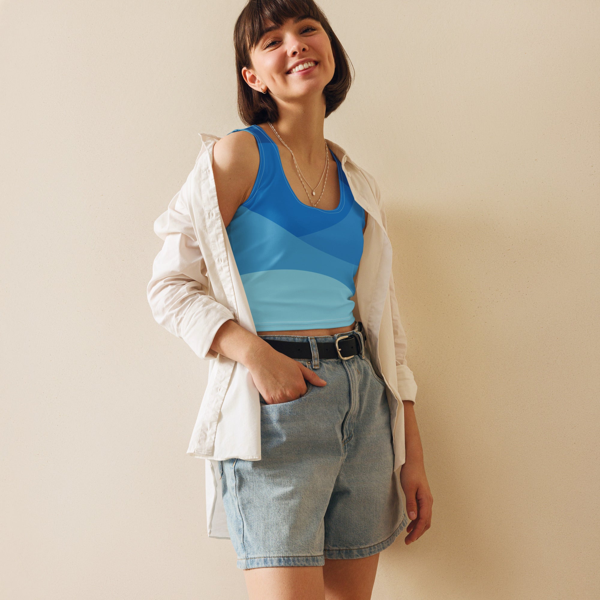 Women's Blue Waves Buttery Soft Crop Top- Quick-Drying UPF 50+ Stretch Top